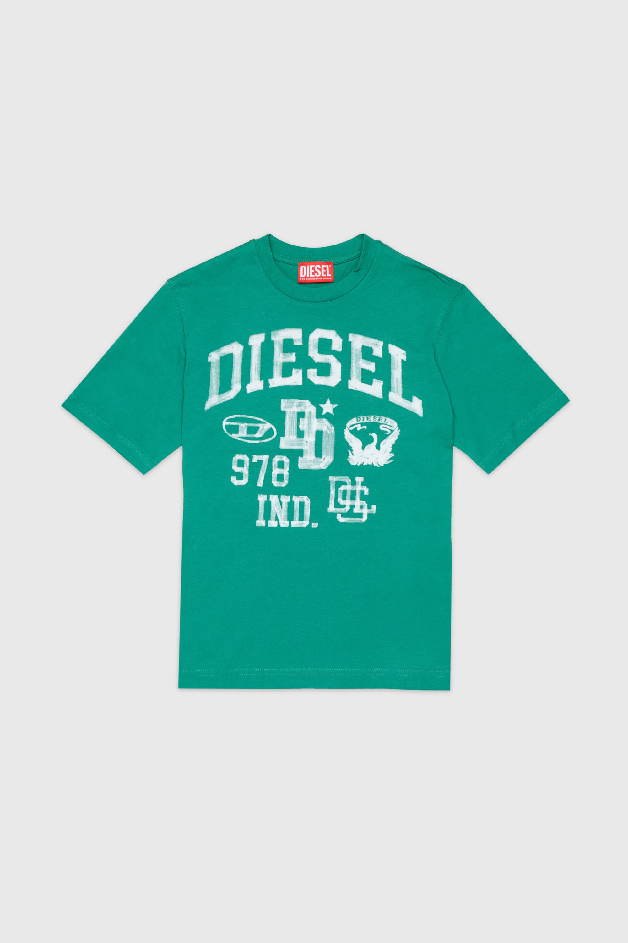 Diesel - TBAND OVER, Man's Cotton T-shirt with varsity graphics in Green - 1