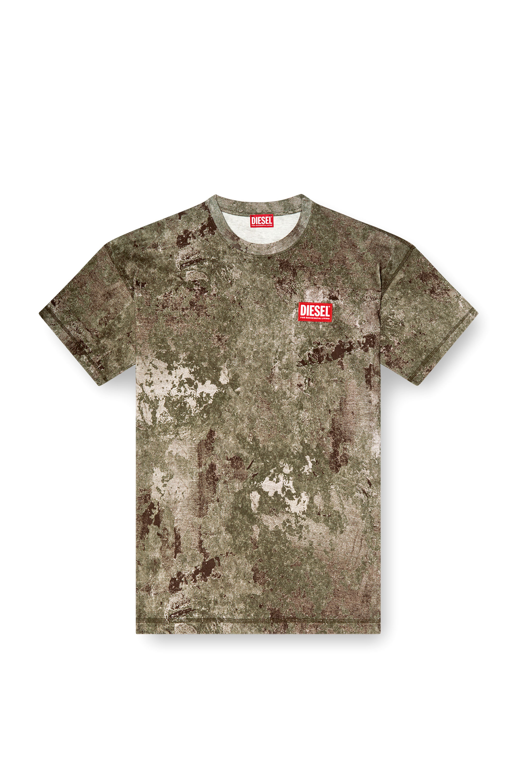 Diesel - T-BOXT-R12, Man's Marble-effect burnout T-shirt in Military Green - 4