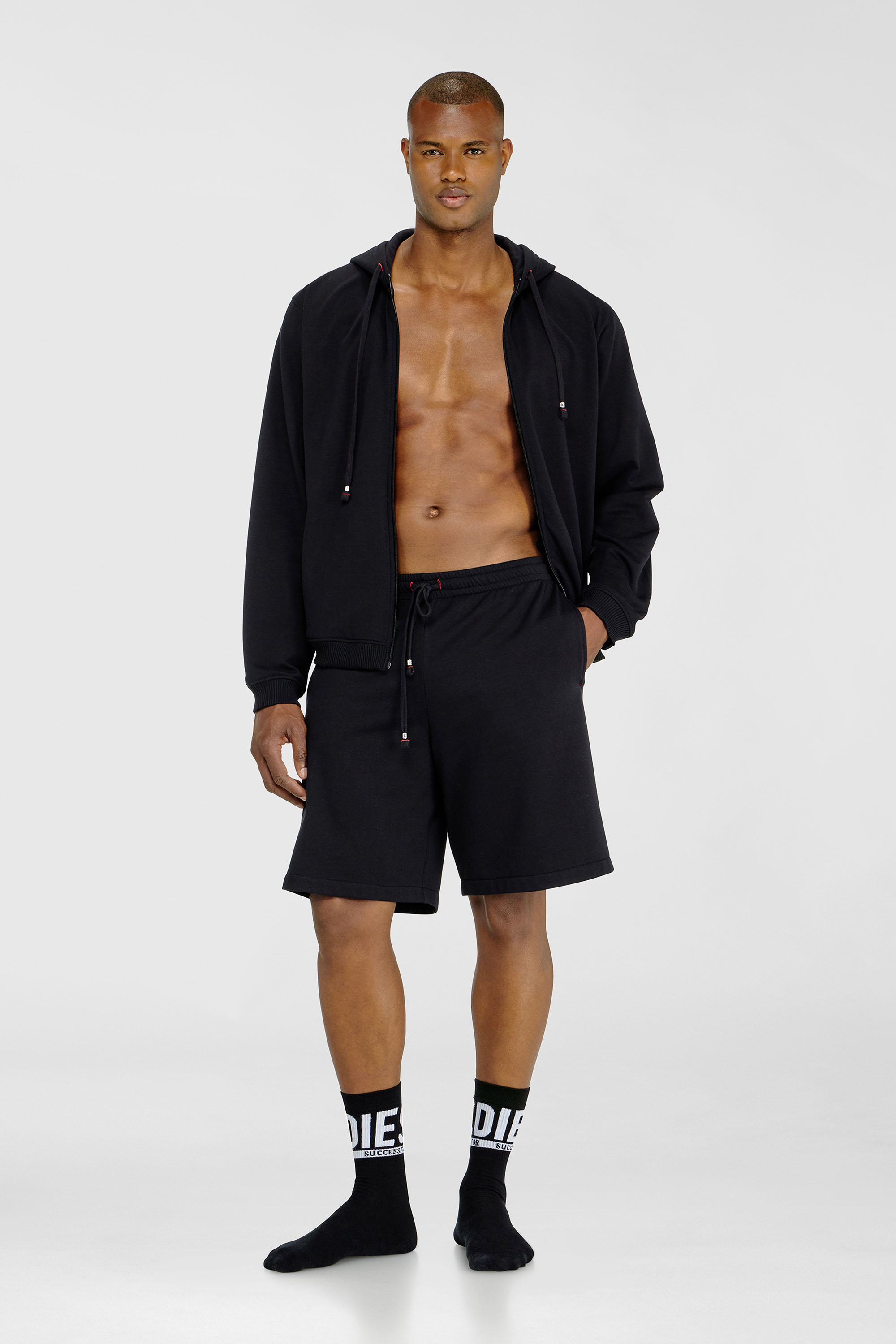 Diesel - LUCAS-D-CORE, Man's Sweat shorts in peached cotton blend in Black - 2