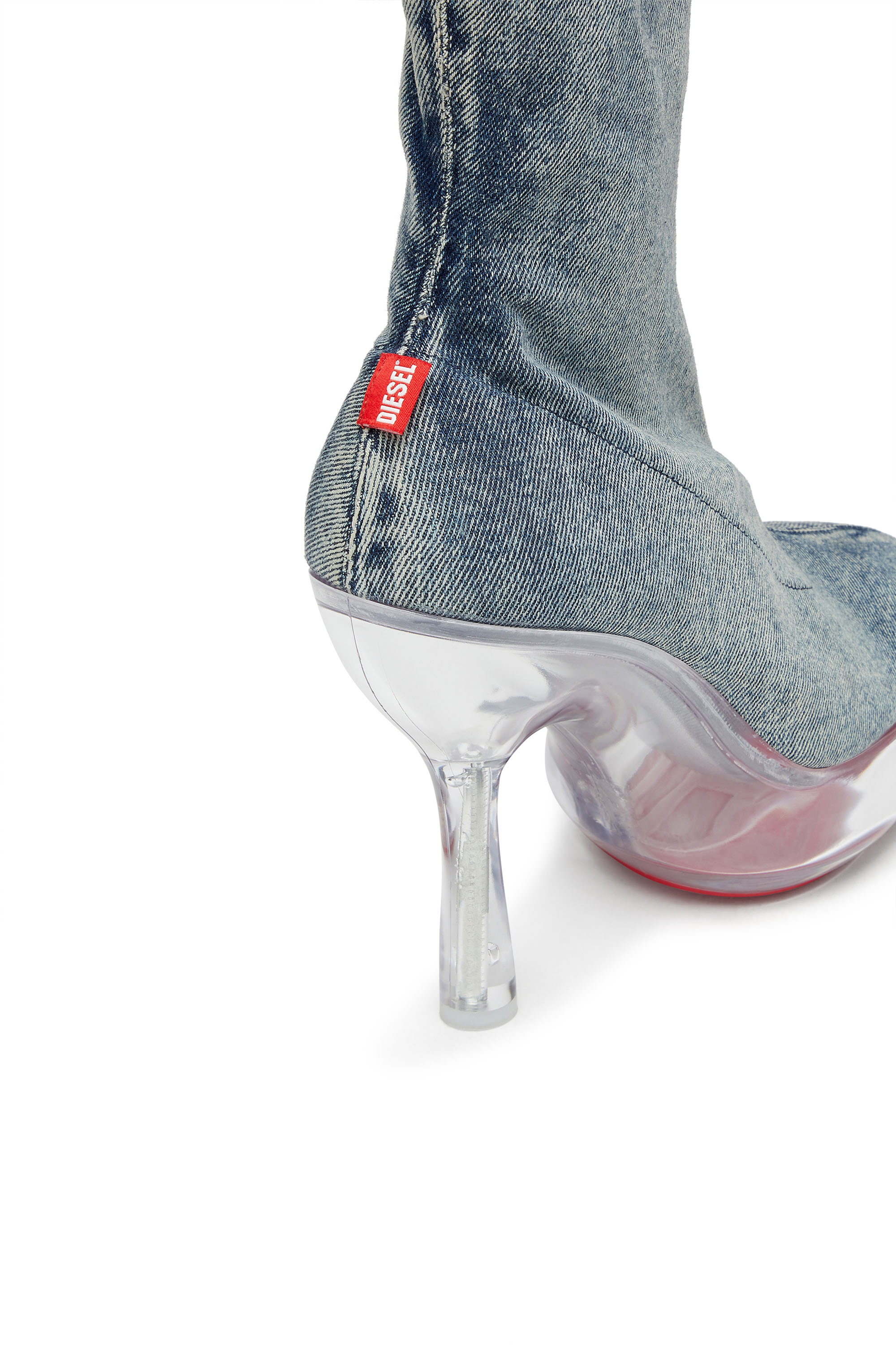 Diesel - D-LAKE PLATFORM MIDB ZIP  STRETCH, Woman's D-Lake-Platform ankle boots in denim and plexiglass in Medium blue - 4