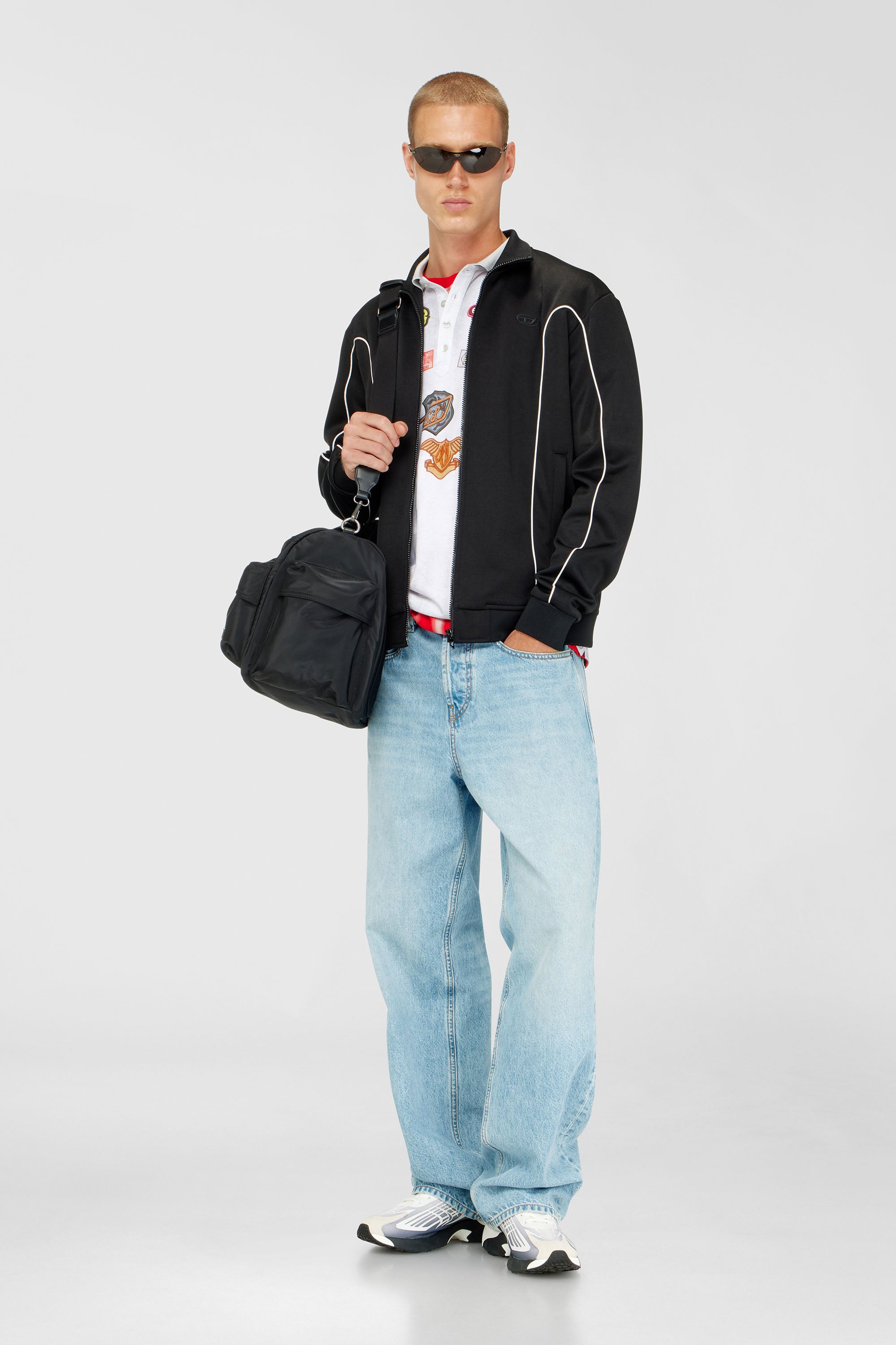 Sweat fabric track jacket with contrast piping