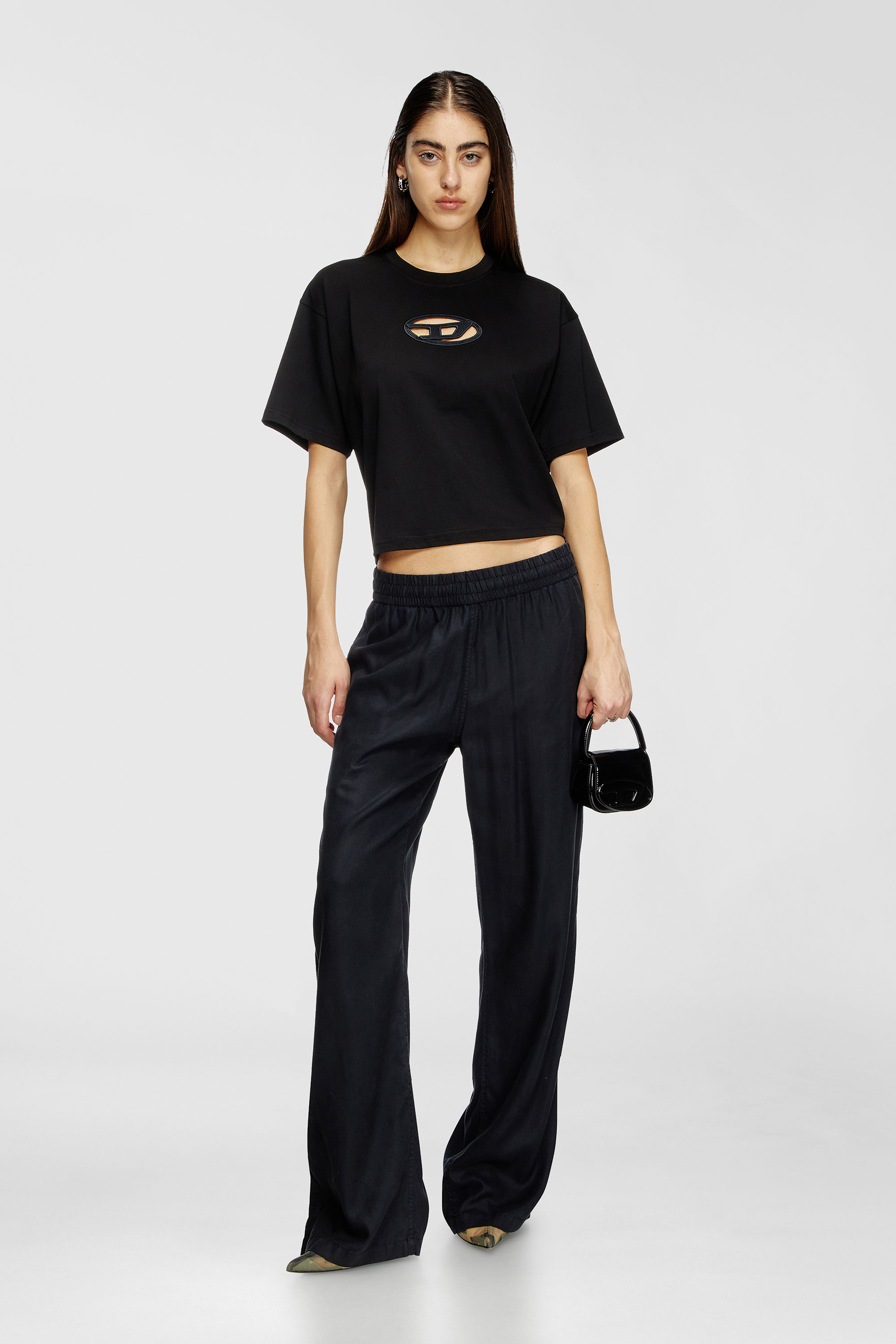 Diesel - T-BUXT-CROP-OD, Woman's Boxy T-shirt with cut-out Oval D logo in Black - 2