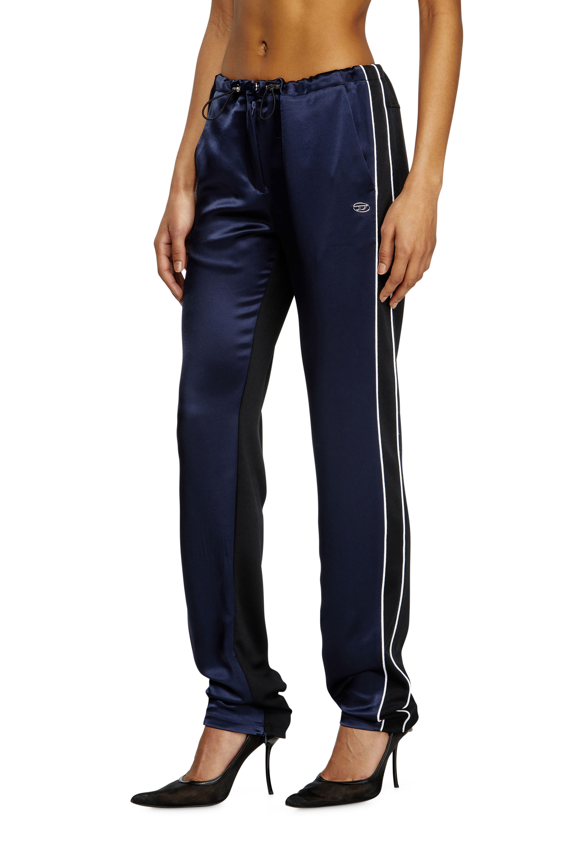 Diesel - P-ROUD, Woman's Knit and satin track pants with piping in Blue - 1