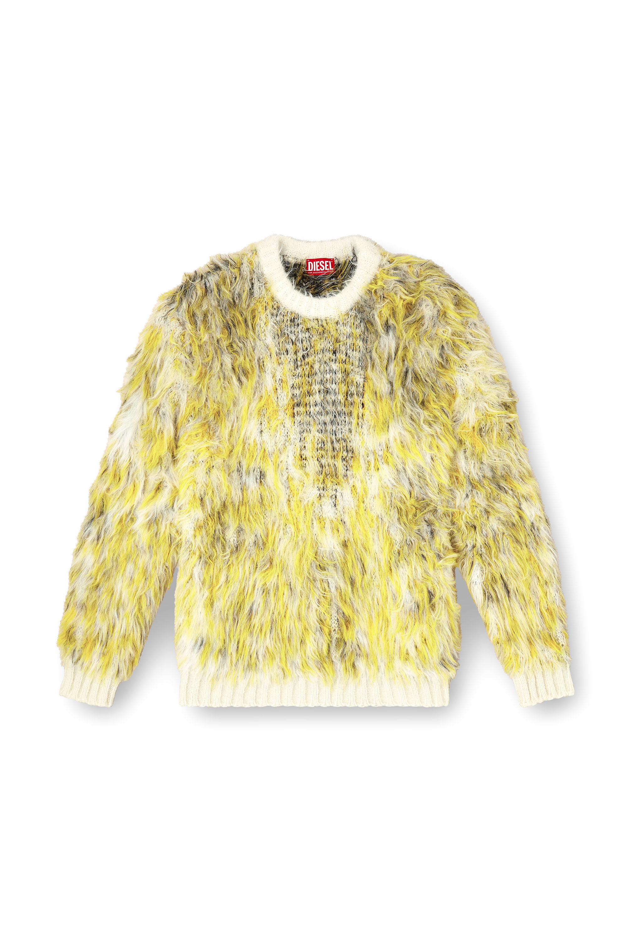 Diesel - K-ALLEN, Man's Jumper in fluffy jacquard knit in White/Yellow - 2