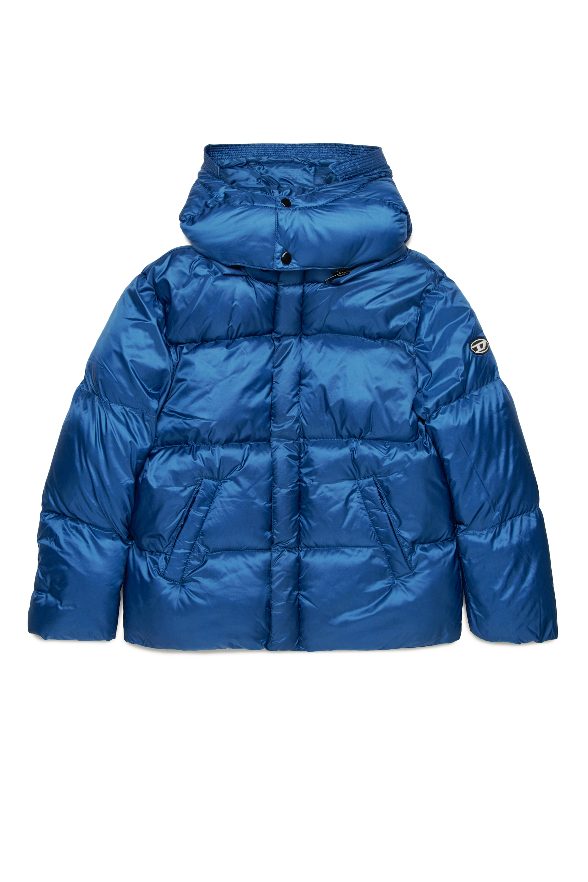 Diesel - JWROLFS, Unisex's Hooded puffer jacket in shiny nylon in Blue - 1