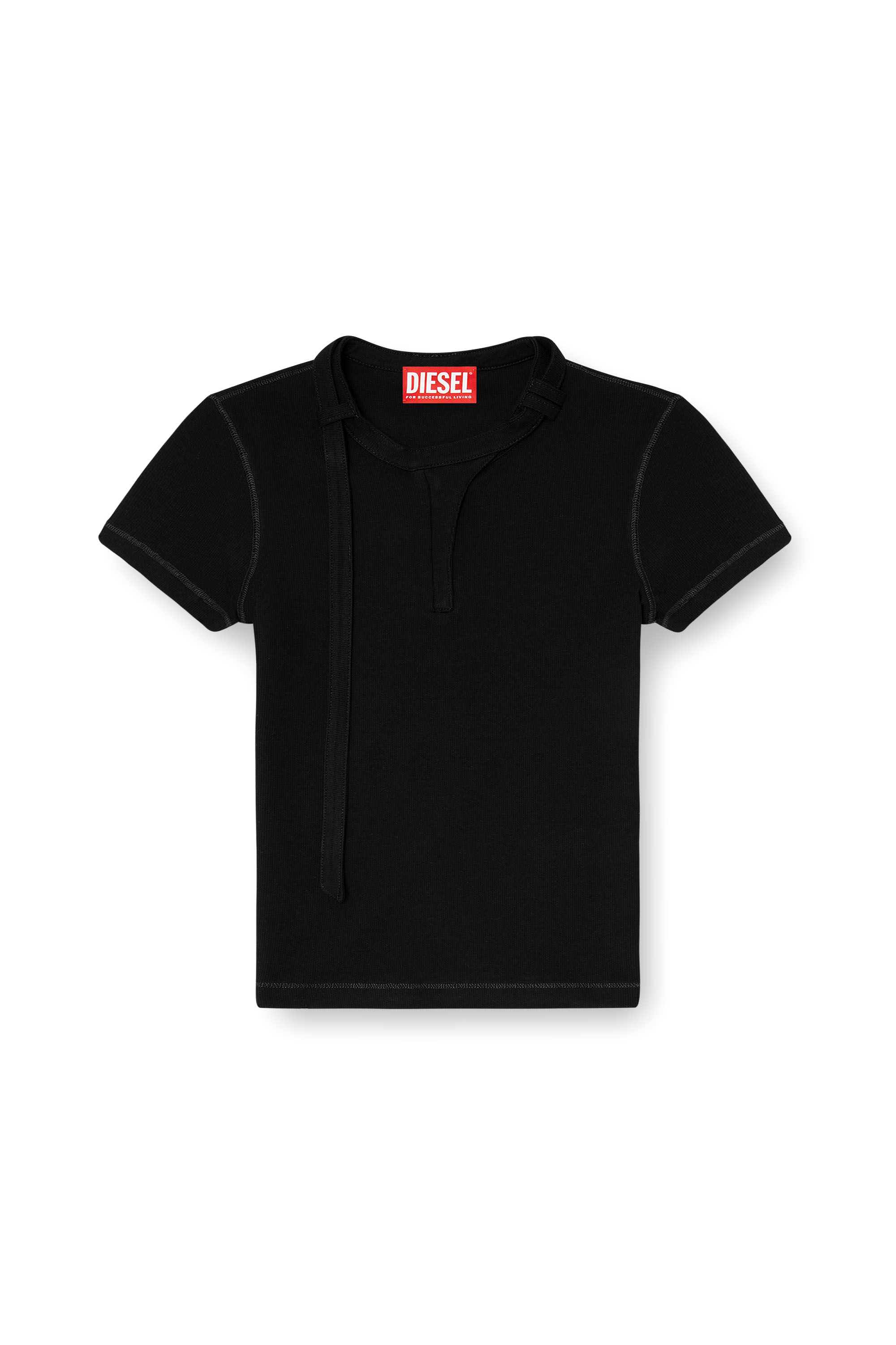 Diesel - T-IARAS, Woman's Rib-jersey top with biker neck strap in Black - 3