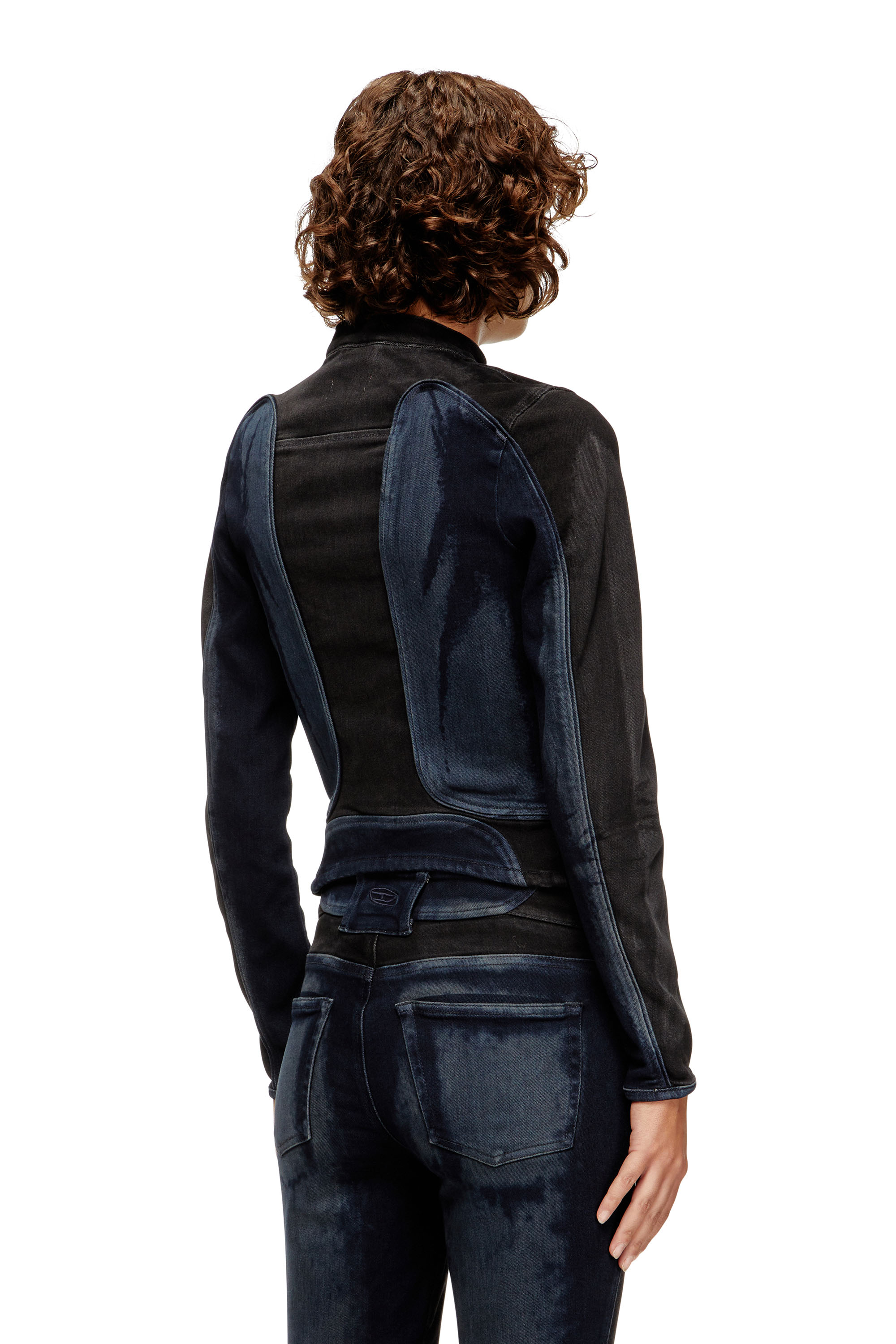 Diesel - DE-MORNY-S, Woman's Biker-style jacket in bicolour denim in Black/Blue - 4