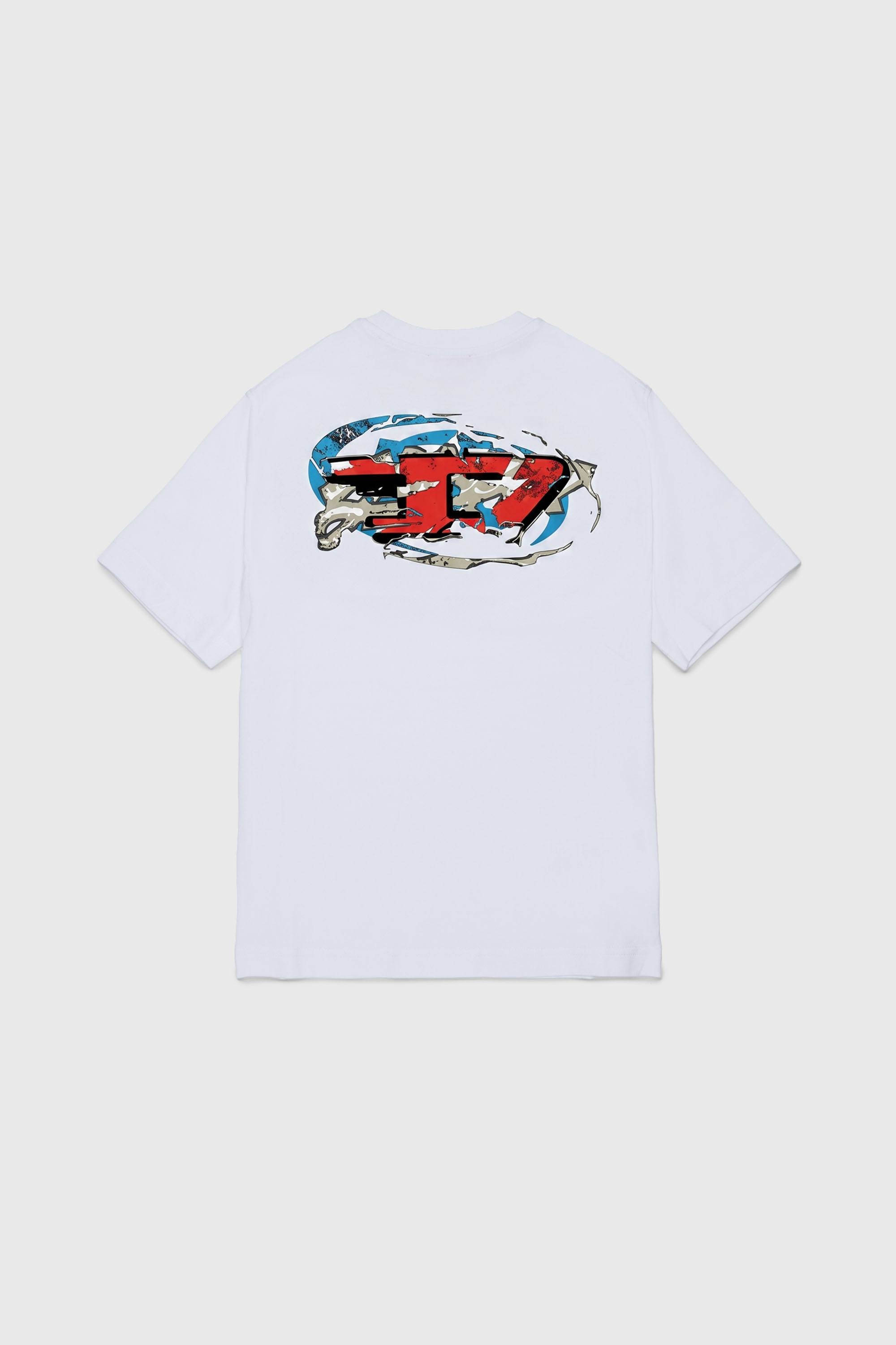 Diesel - TSCRAP OVER, Man's T-shirt with Oval D embroidery and flock print in White - 2