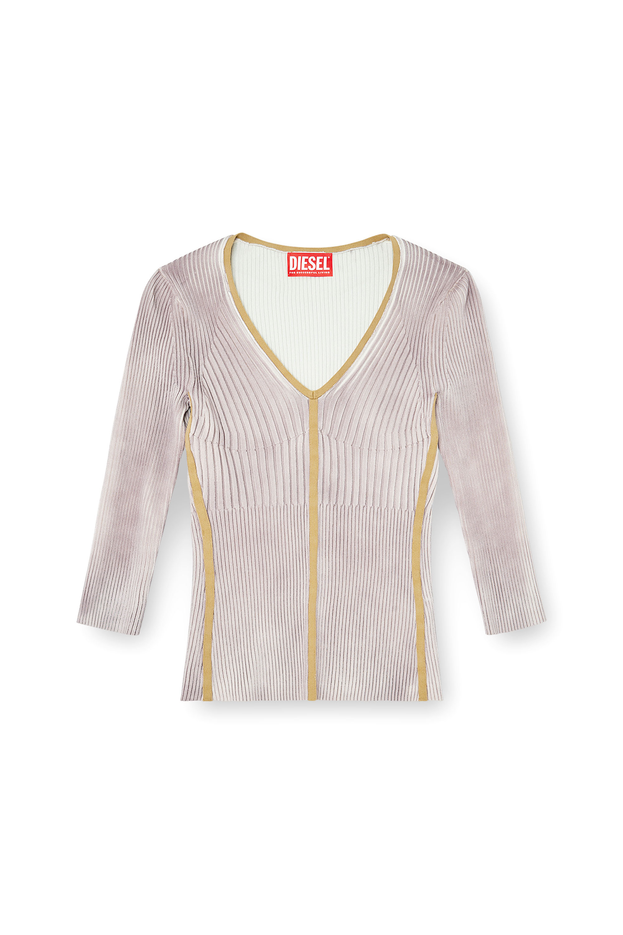 Diesel - M-SARMANI, Woman's Ribbed V-neck jumper with contrast bands in Lilac - 2