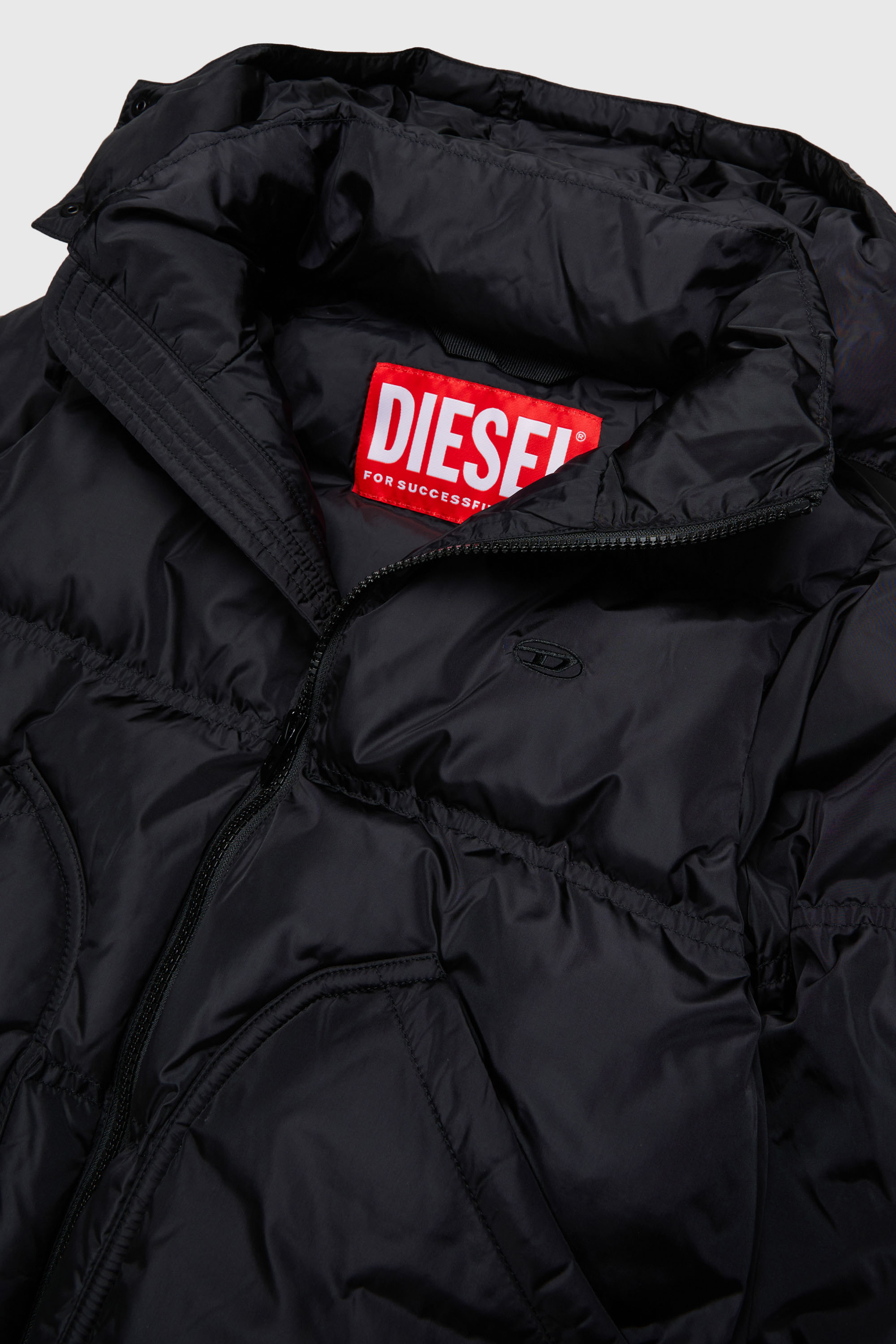 Diesel - JRIVON, Unisex's Hooded puffer jacket with oversized pockets in Black - 3