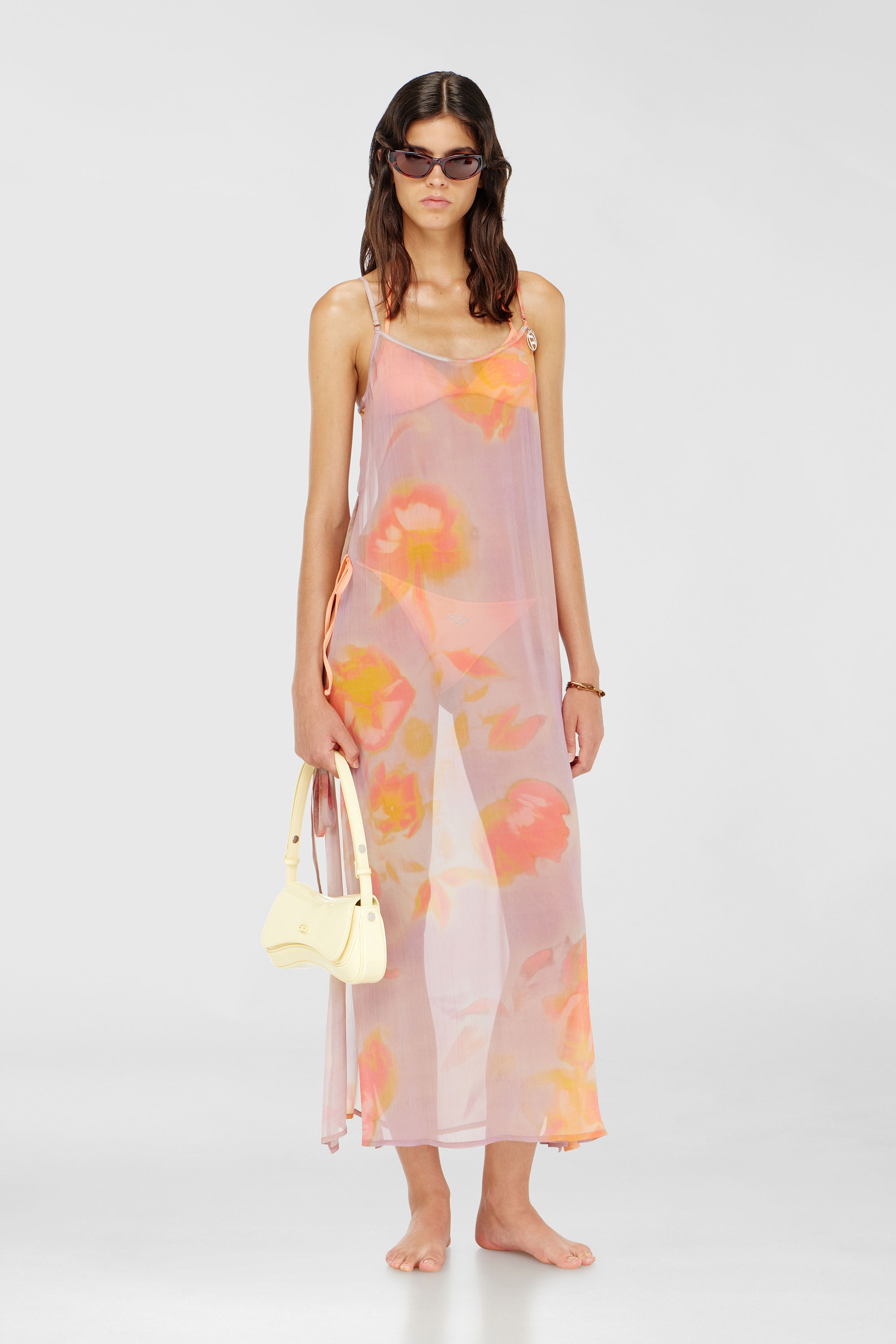 Diesel - VANYA-UTLT, Woman's Beach cover-up dress in floral chiffon in Lilac - 2