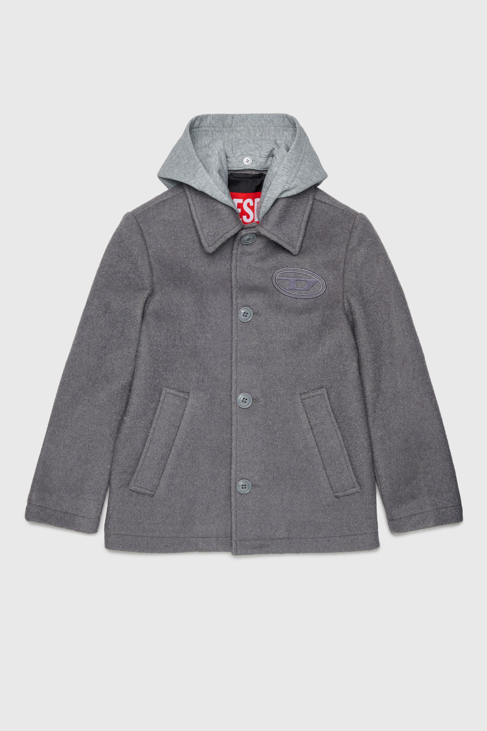 Diesel - JASTONEOUT, Man's Wool-blend coat with detachable hood in Dark grey - 1