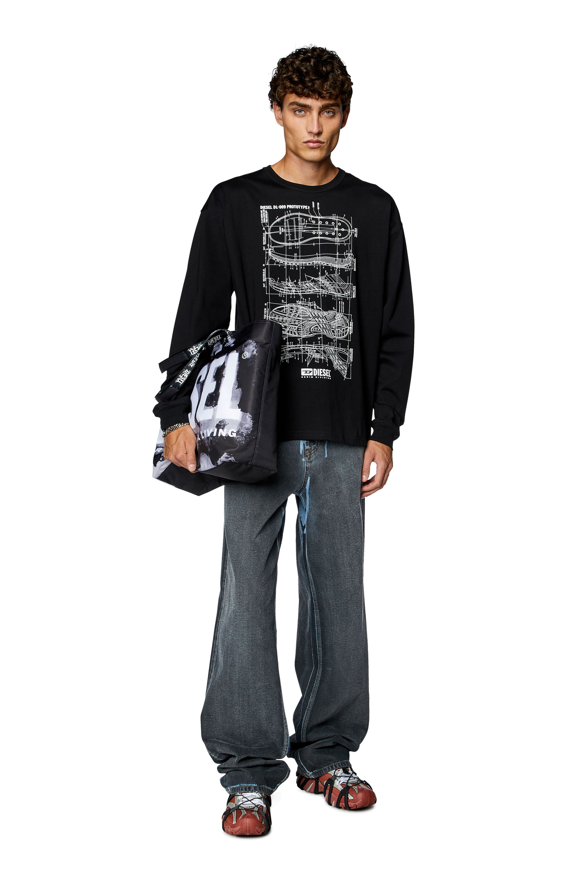 Diesel - T-BOXT-LS-N5, Man's Long-sleeve T-shirt with Prototype print in Black - 1