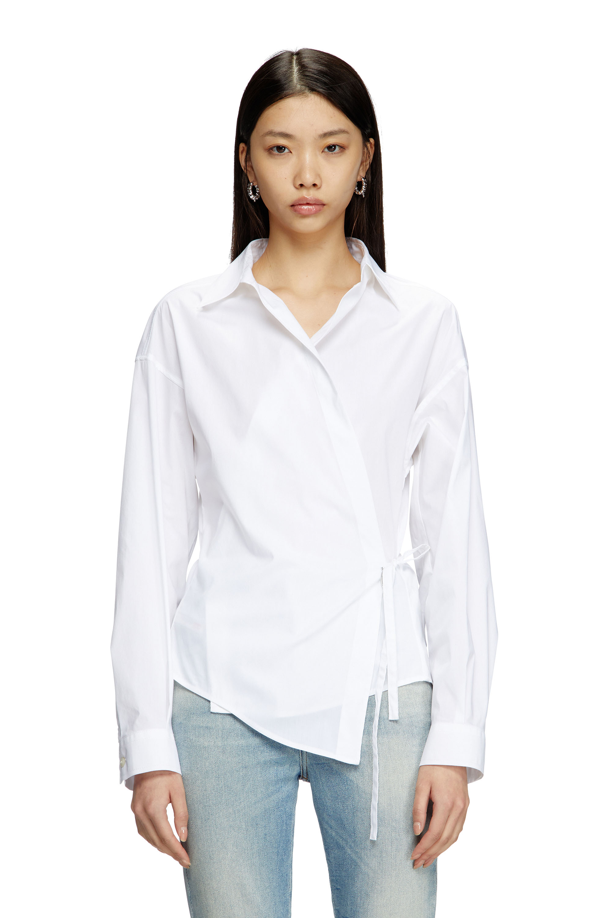 Diesel - C-DELPHI, Woman's Wrap shirt with logo charm in White - 1