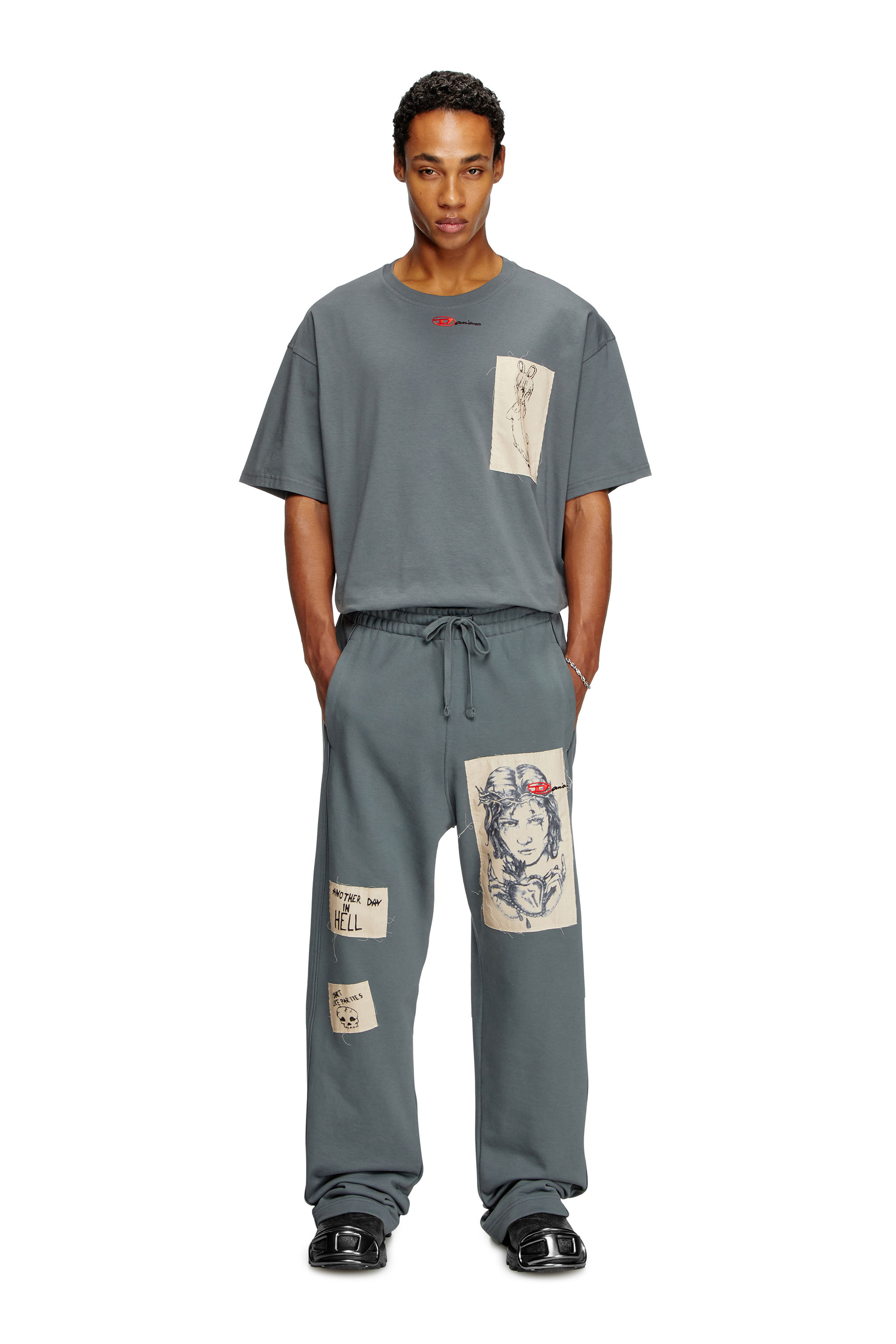 Diesel - P-MARTYANS-DD, Unisex's Track pants with tattoo patches in Grey - 3