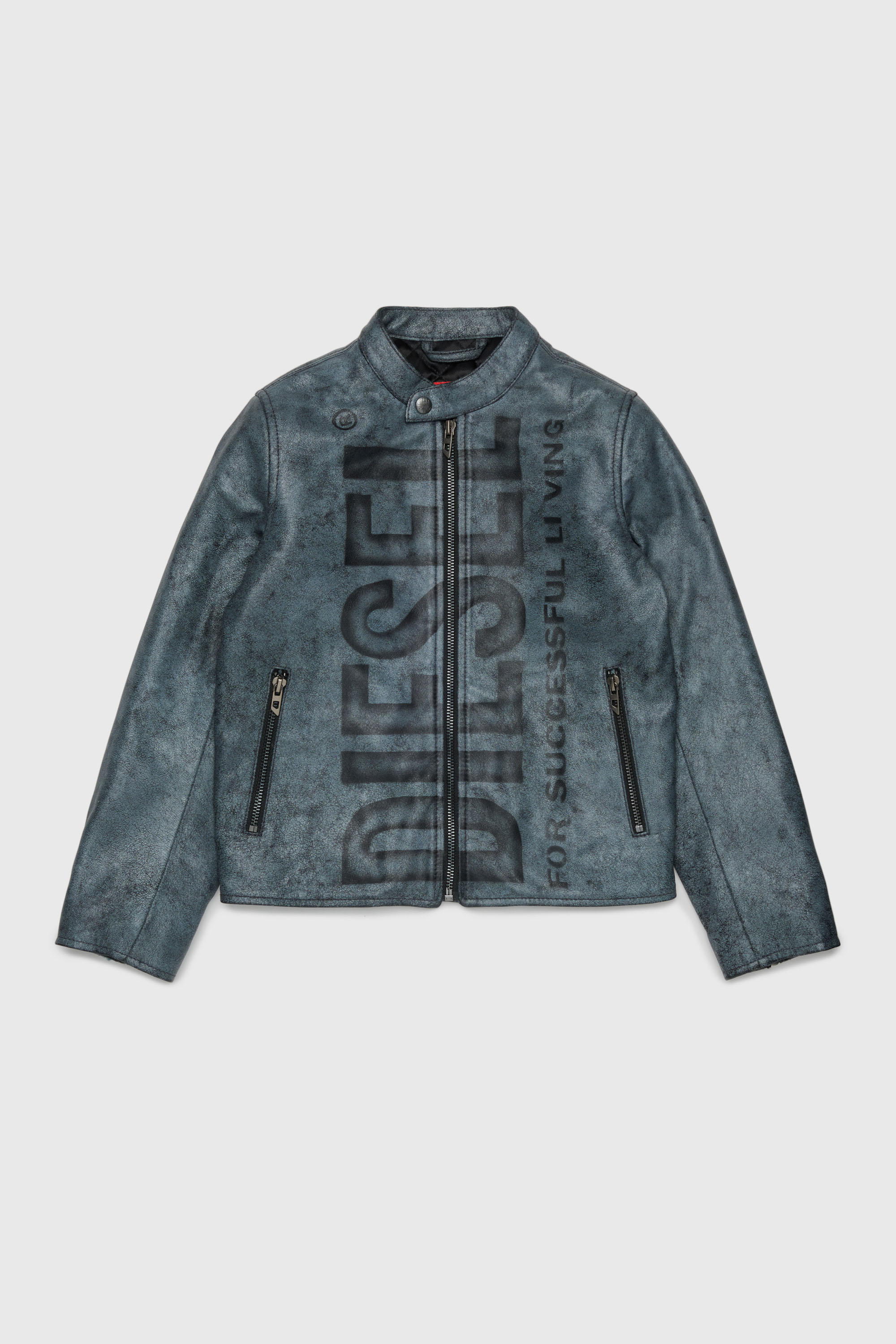 Diesel - JLEVERT, Man's Leather biker jacket with maxi logo in Black - 1
