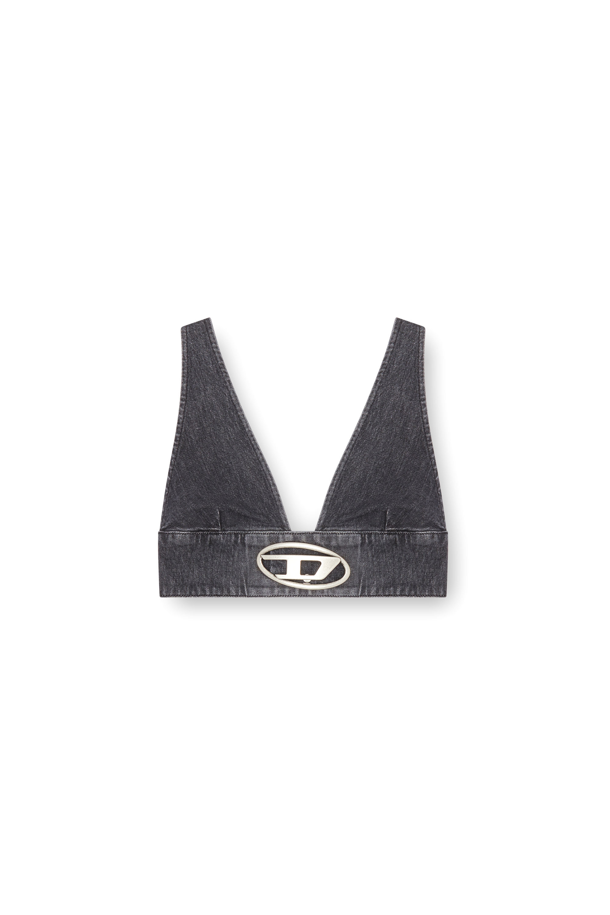 Diesel - DE-ELLY-S, Woman's Denim bra top with Oval D plaque in Black - 3