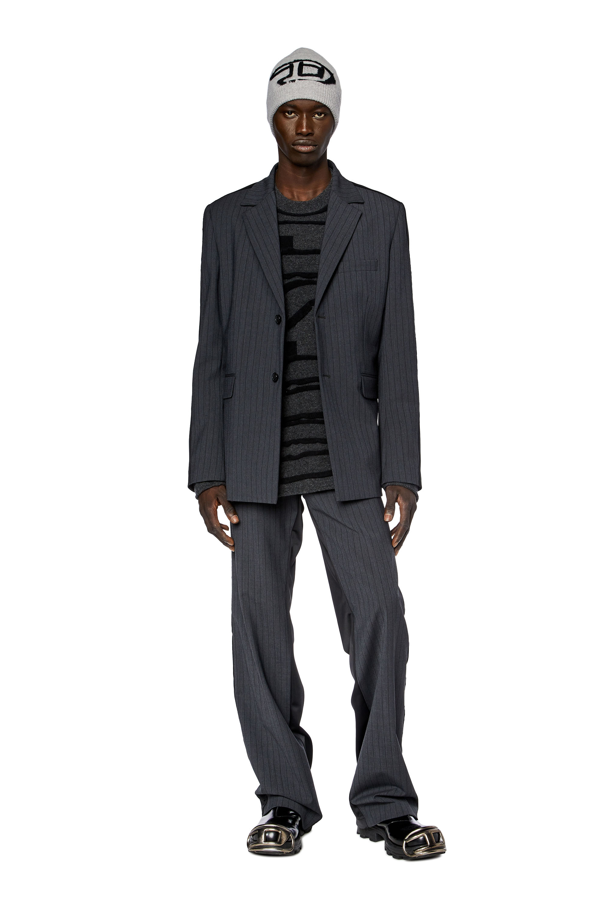 Diesel - J-WIRE, Man Blazer in pinstriped cool wool and jersey in Grey - Image 2