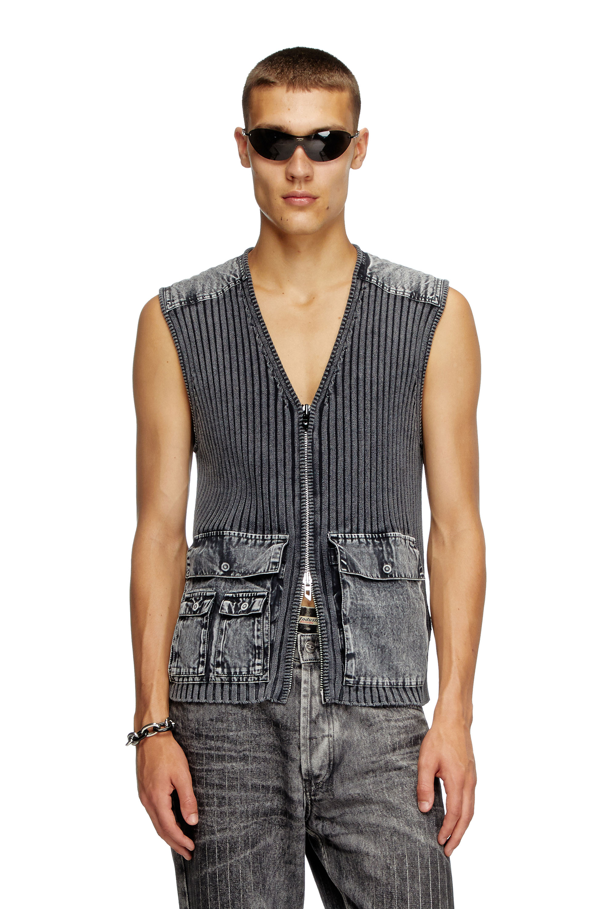 Diesel - K-MARGIE, Man's Utility vest with contrast panels in Dark grey - 3