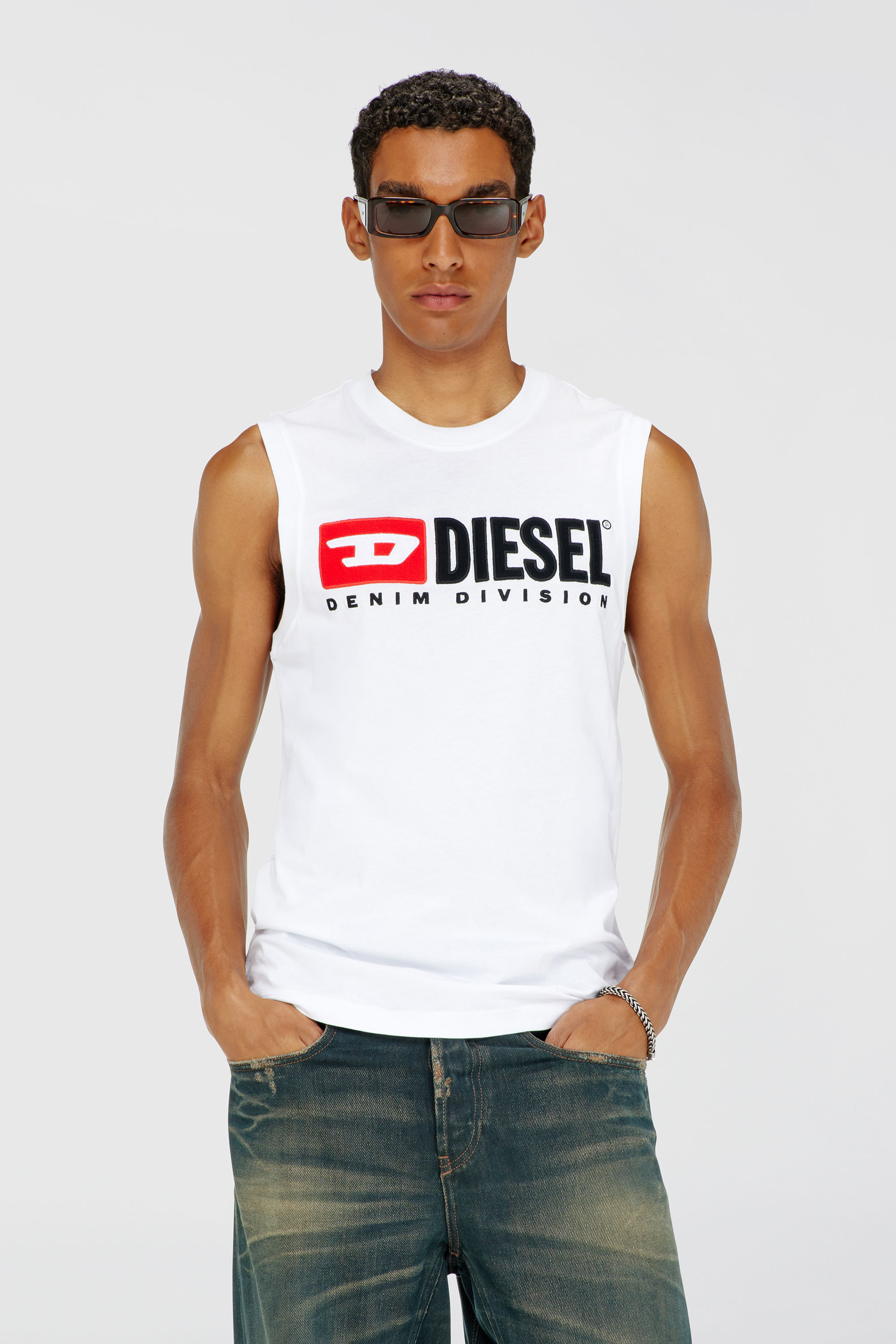 Diesel - T-ISCO-DIV, Man's Tank top with chest logo print in White - 3
