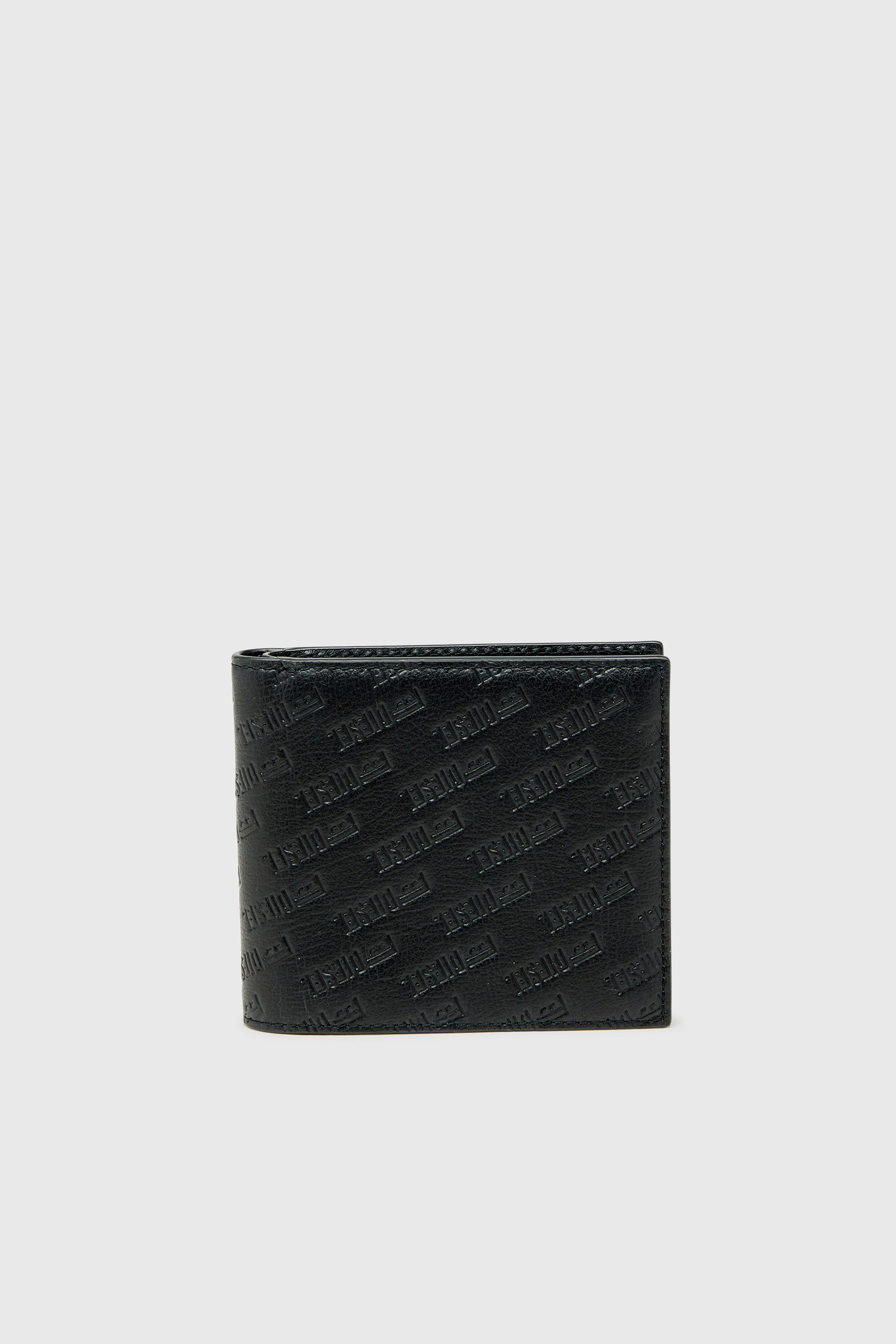 Diesel - MONOGRAM BI-FOLD COIN S 3D, Man's Leather bi-fold wallet with all-over embossed logo in Black - 1