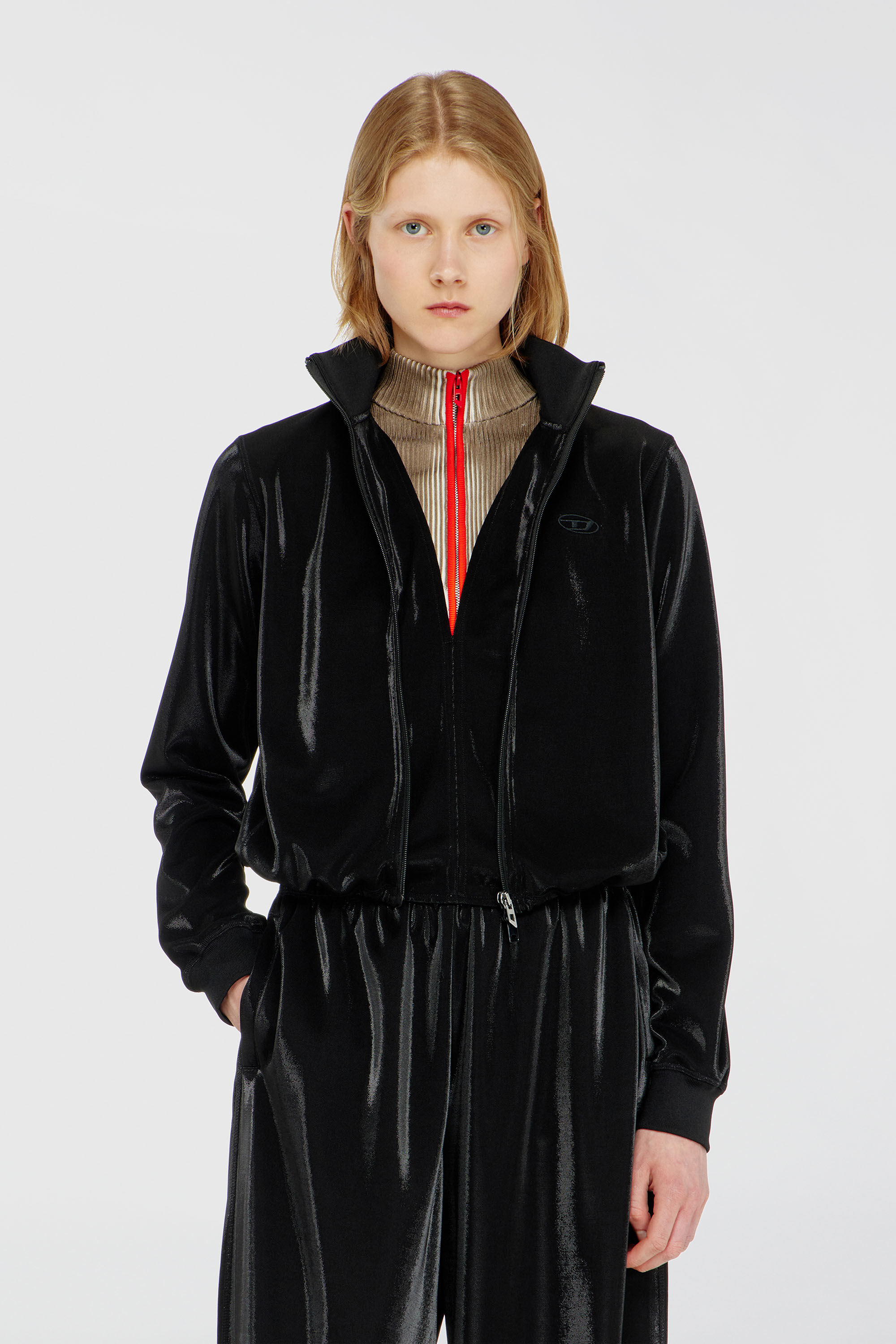 Diesel - F-ROSY, Woman's Zipped sweatshirt with shiny piquet effect in Black - 3