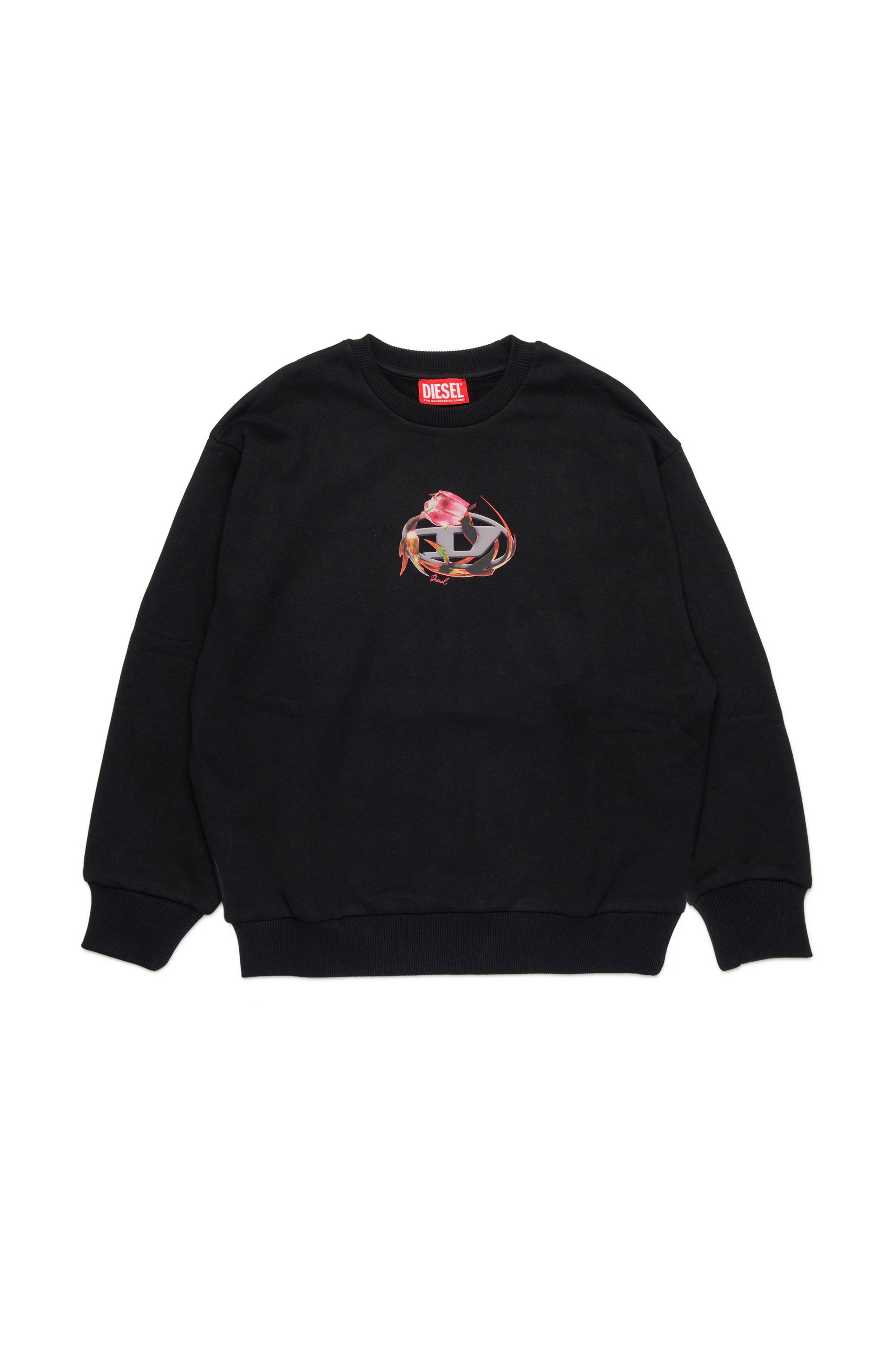 Diesel - SERUFFIX, Woman's Sweatshirt with floral Oval D logo in Black - 1