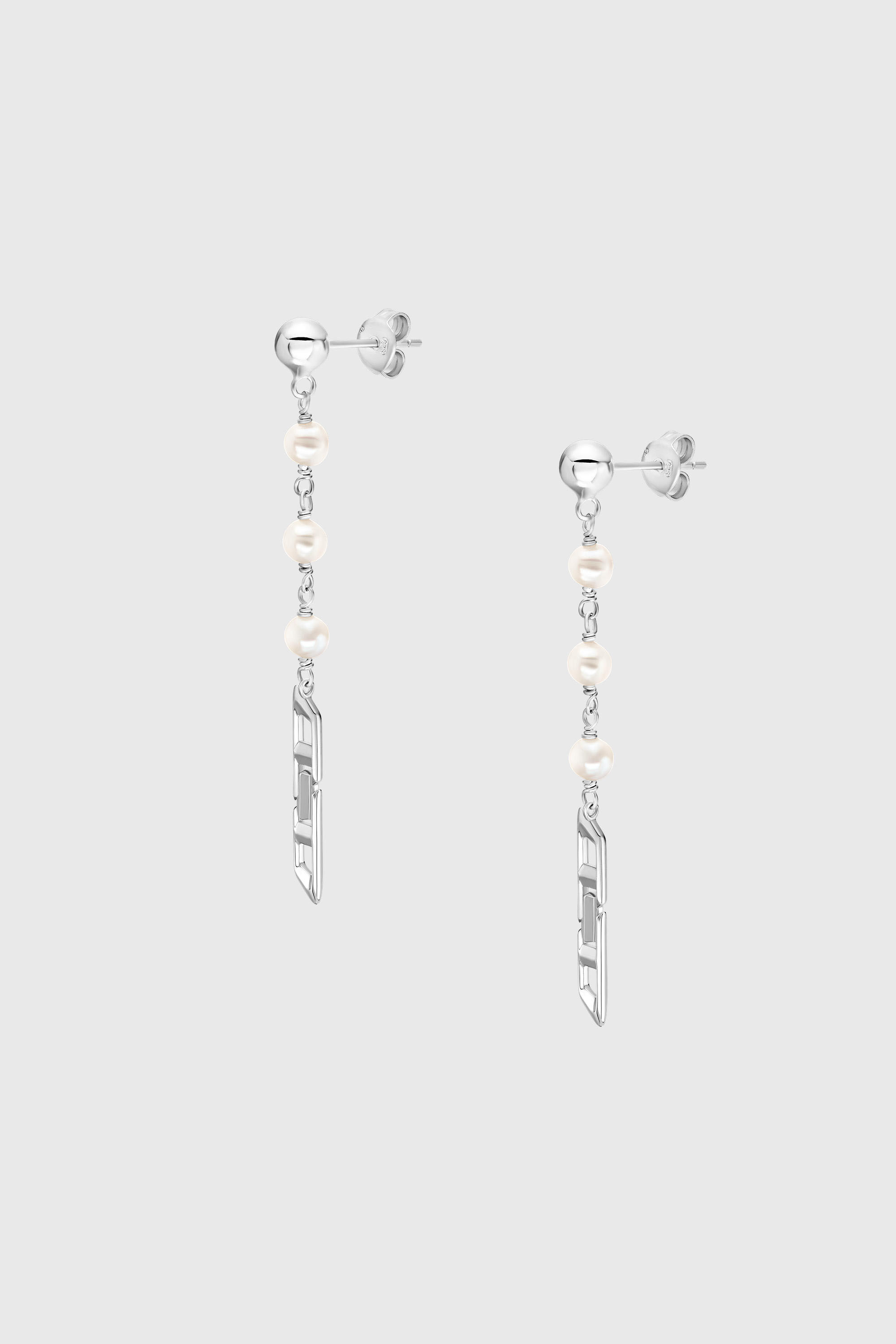 Diesel - DL1371040, Unisex's Sterling silver and pearl drop earrings in Silver - 1