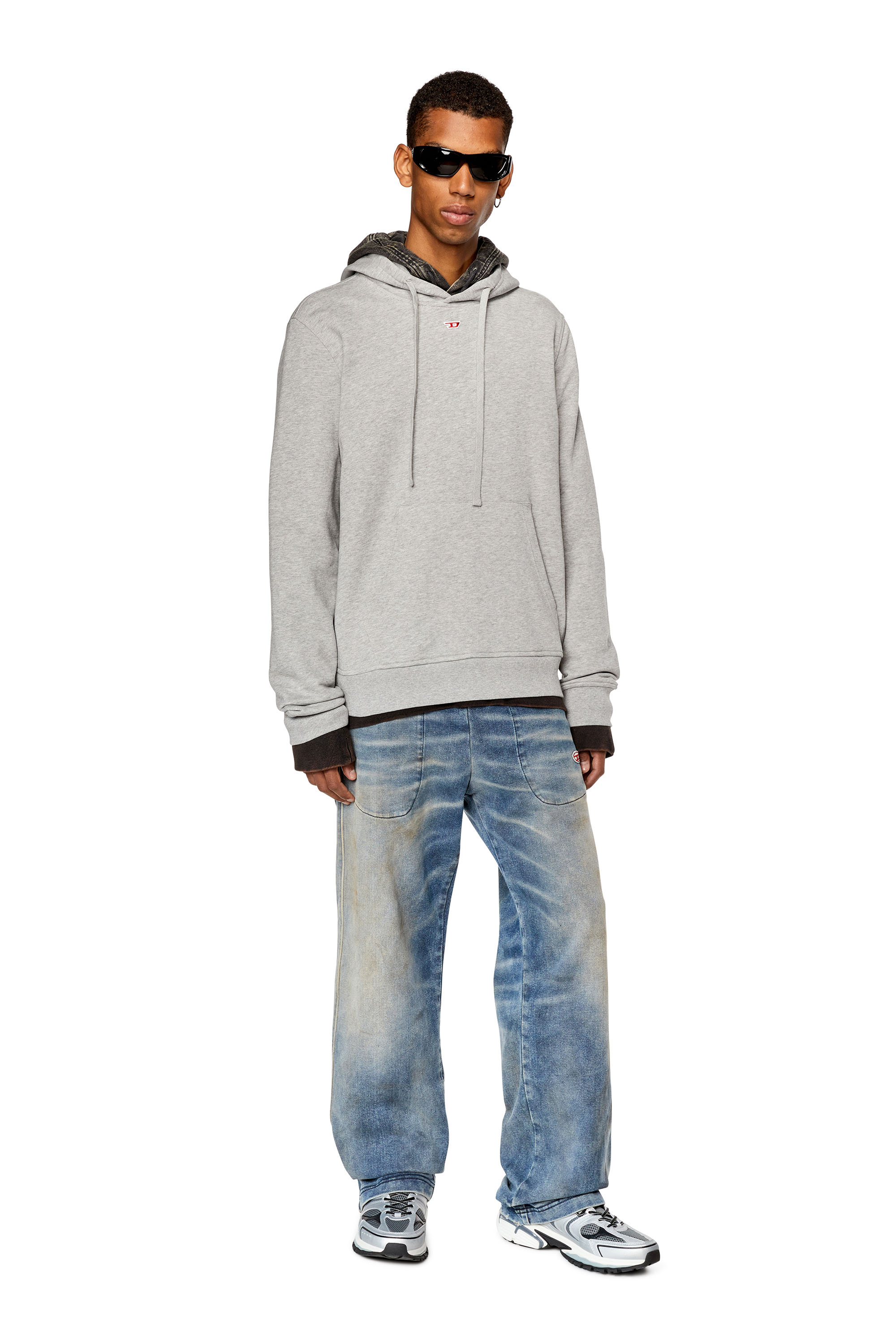 Diesel - S-GINN-HOOD-D, Man Cotton hoodie with mini D patch in Grey - Image 2