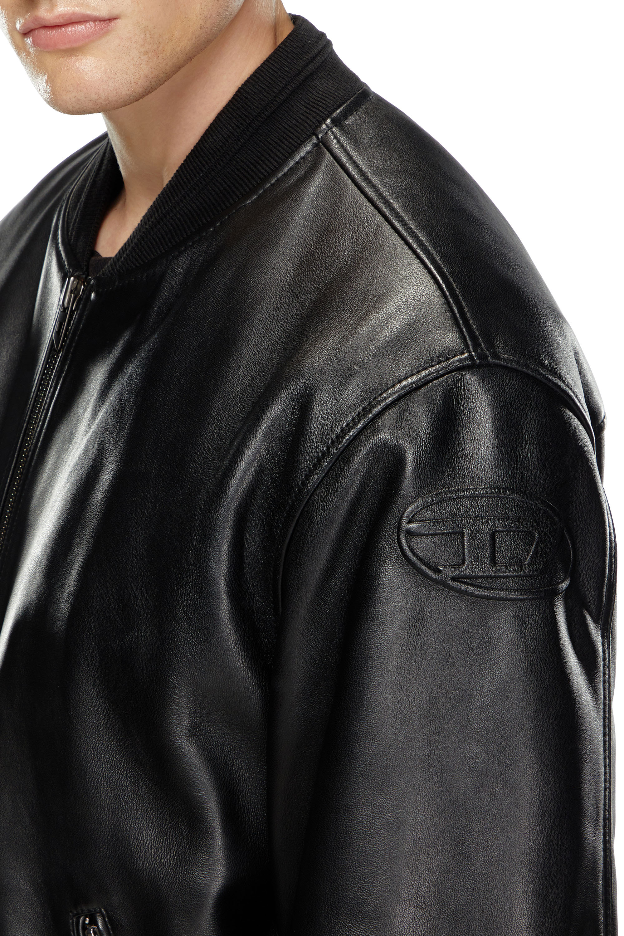 Diesel - L-KHAN, Man's Leather bomber jacket in Black - 4