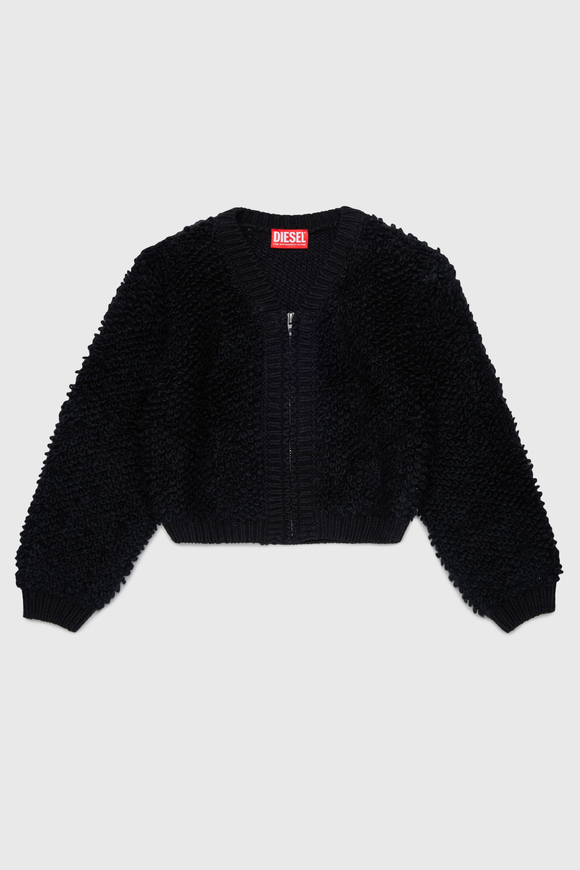 Diesel - KRIM, Woman's Zip cardigan in textured boucl&eacute;  knit in Black - 1