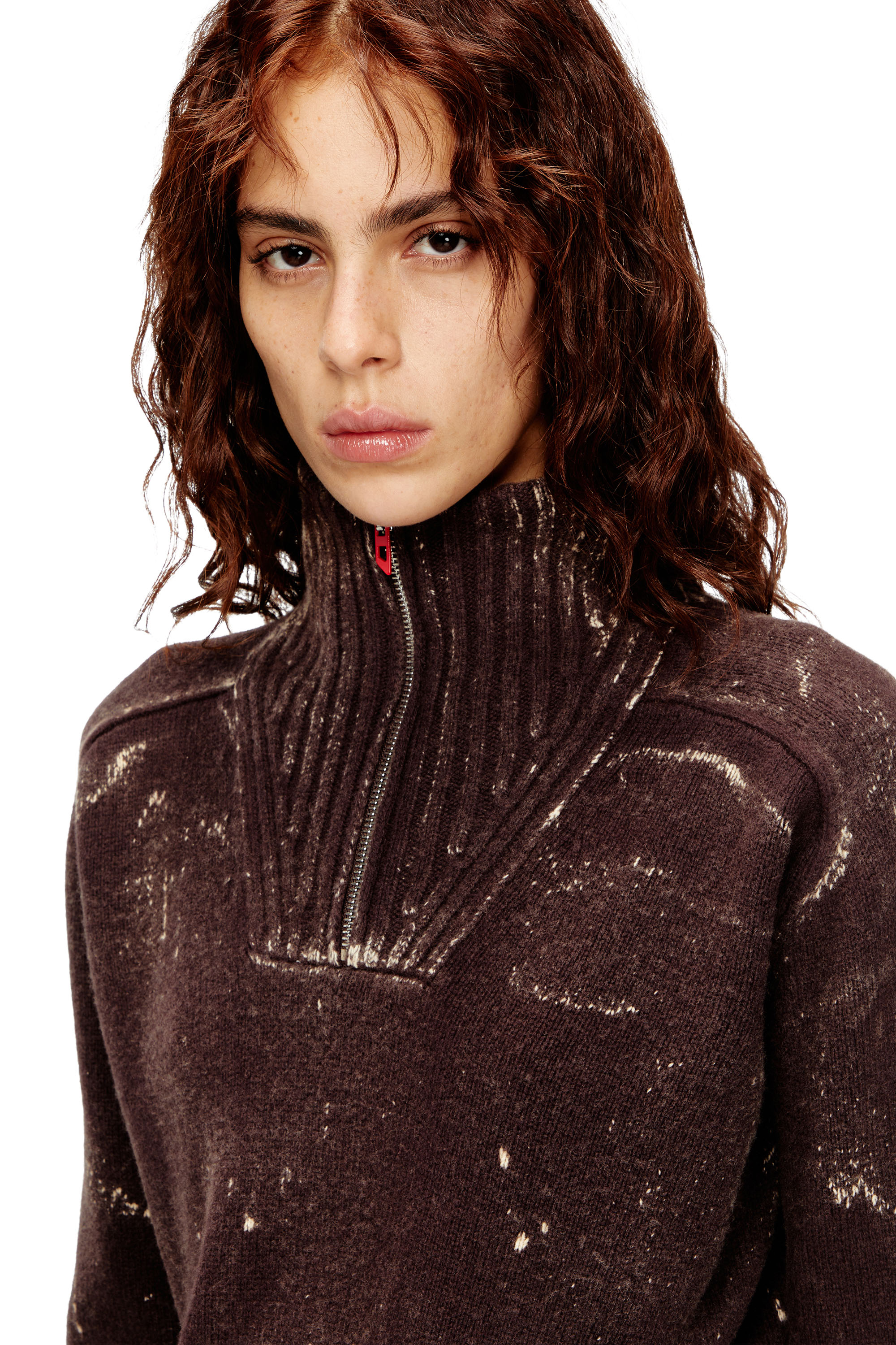 Diesel - M-MARCELLE, Woman's Midi dress in treated wool-blend knit in Brown - 4