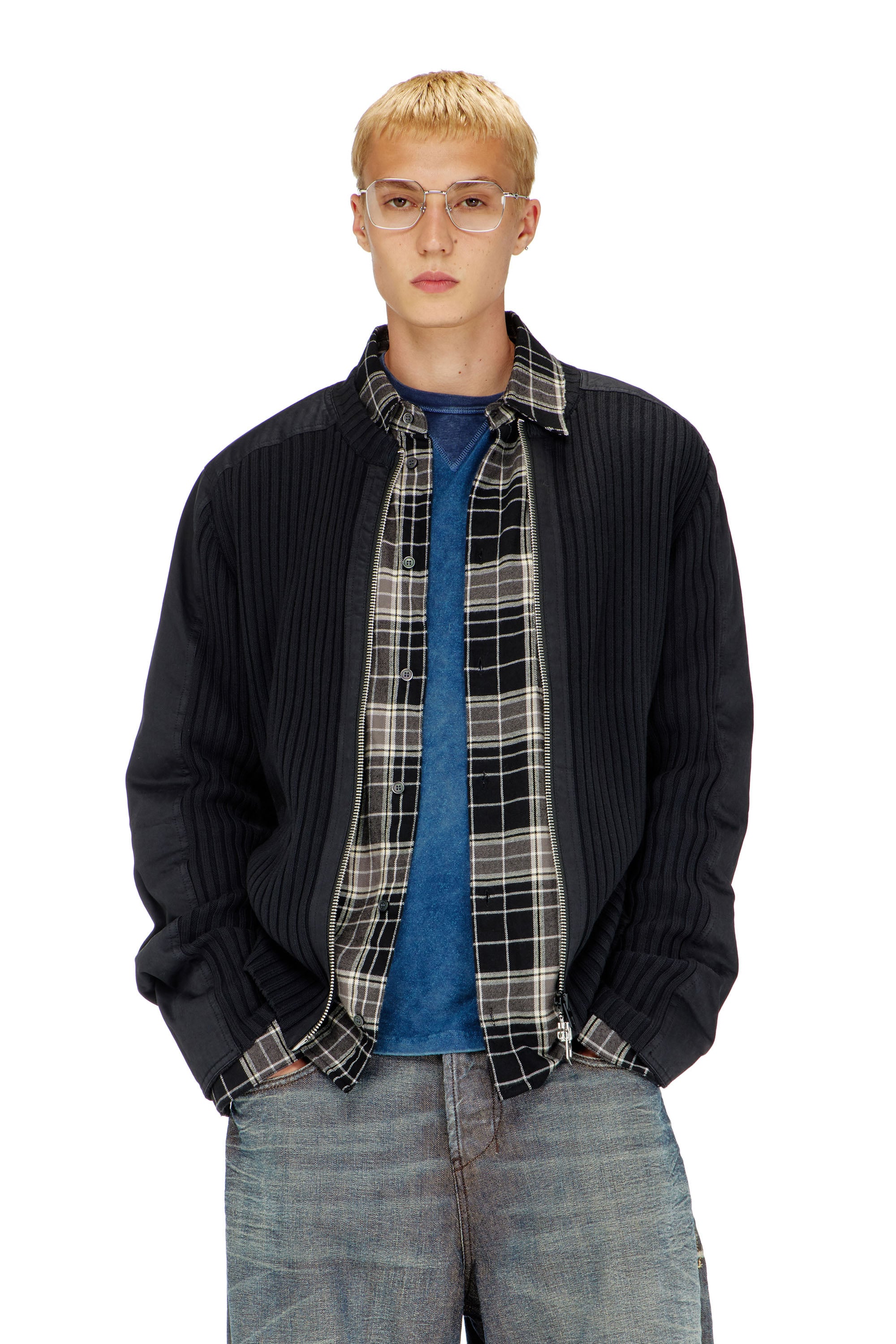 Diesel - K-MATTY, Man's Zipped cardigan with utilitarian panels in Black - 1