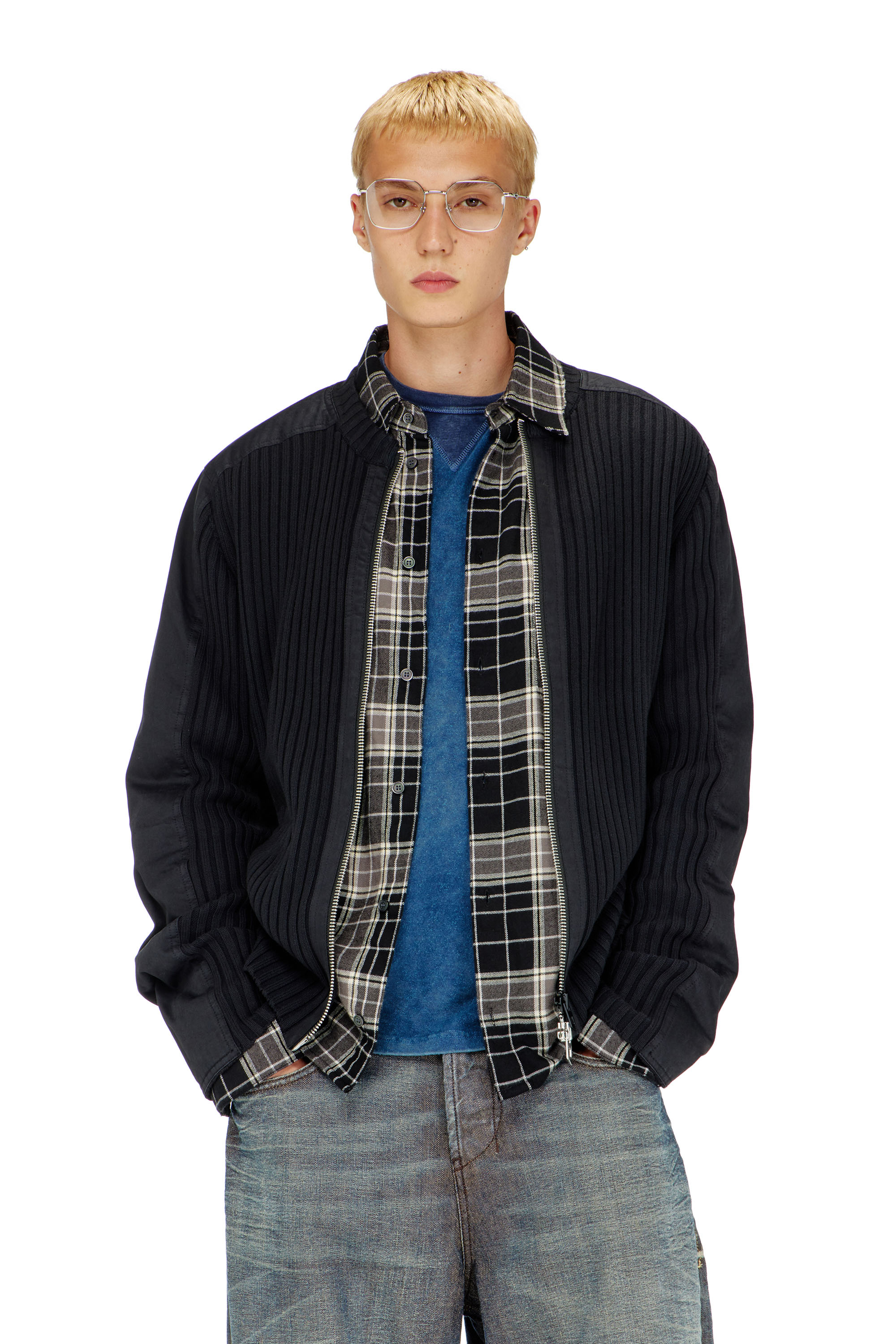 Diesel - K-MATTY, Man's Zipped cardigan with utilitarian panels in Black - 3