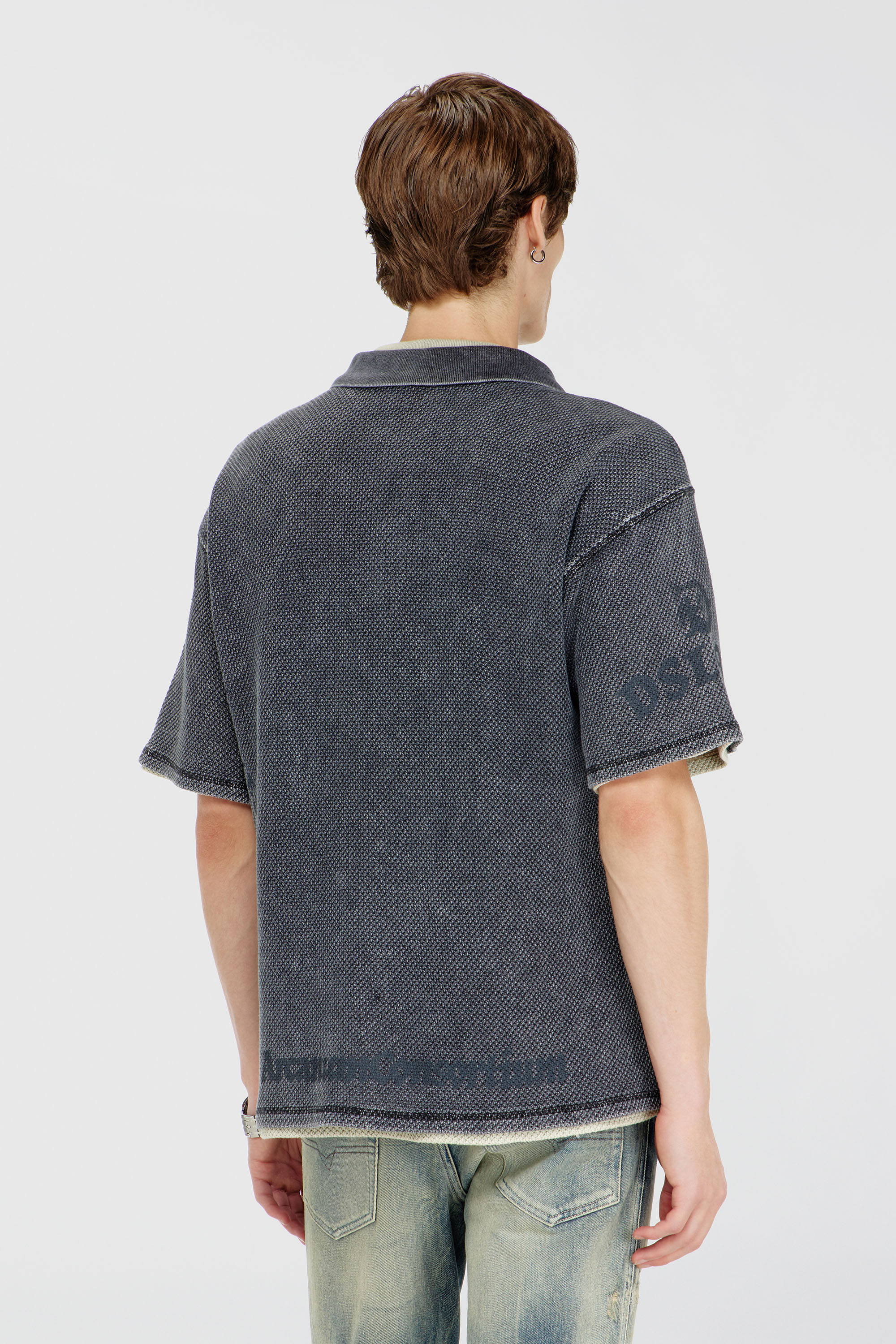 Diesel - T-ERRY-ZIP, Man's Mesh-jacquard polo shirt with Phoenix print in Dark grey - 4