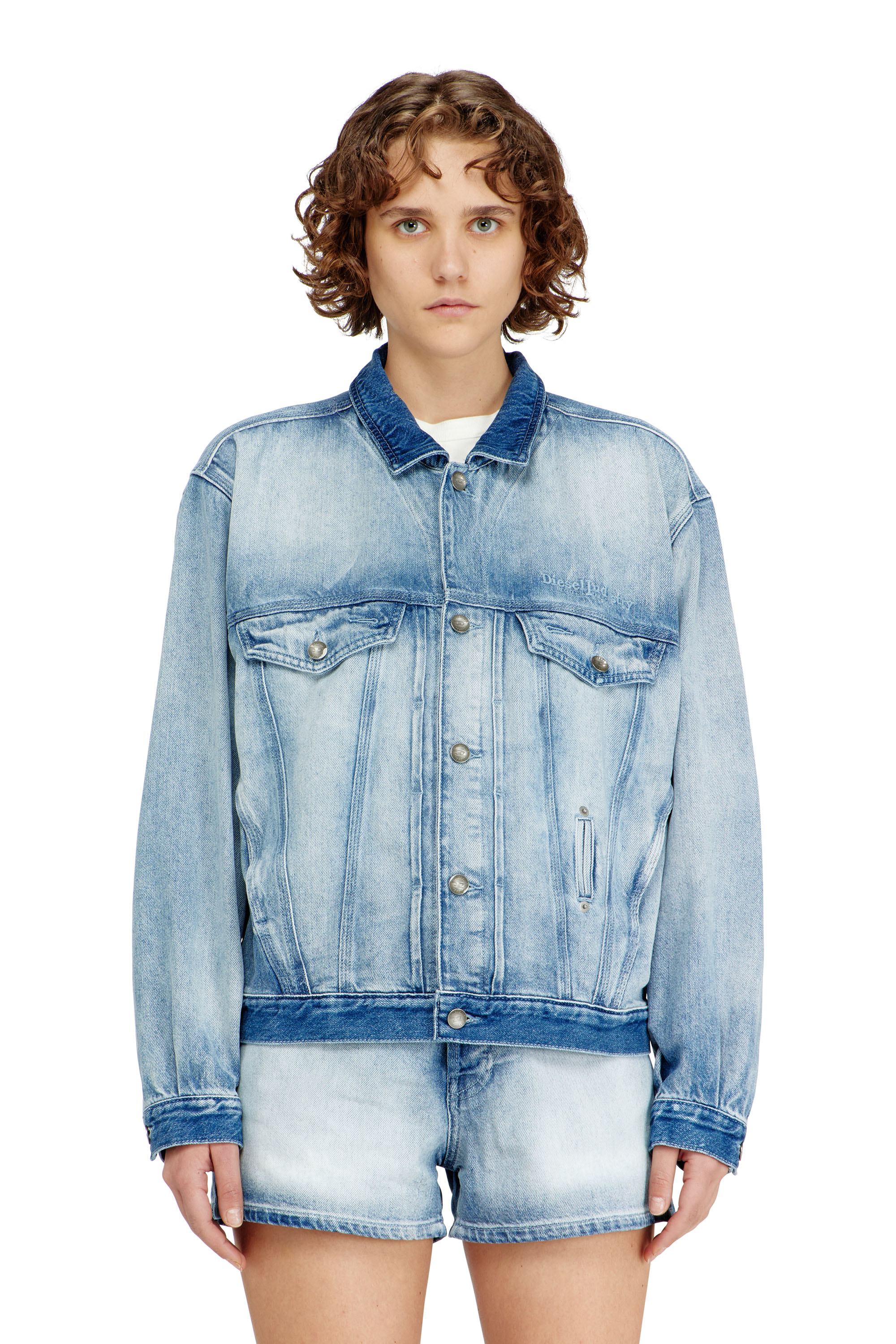 Diesel - D-DENVER-FSI1, Unisex's Trucker jacket in medium-light skeleton denim in Light Blue - 1