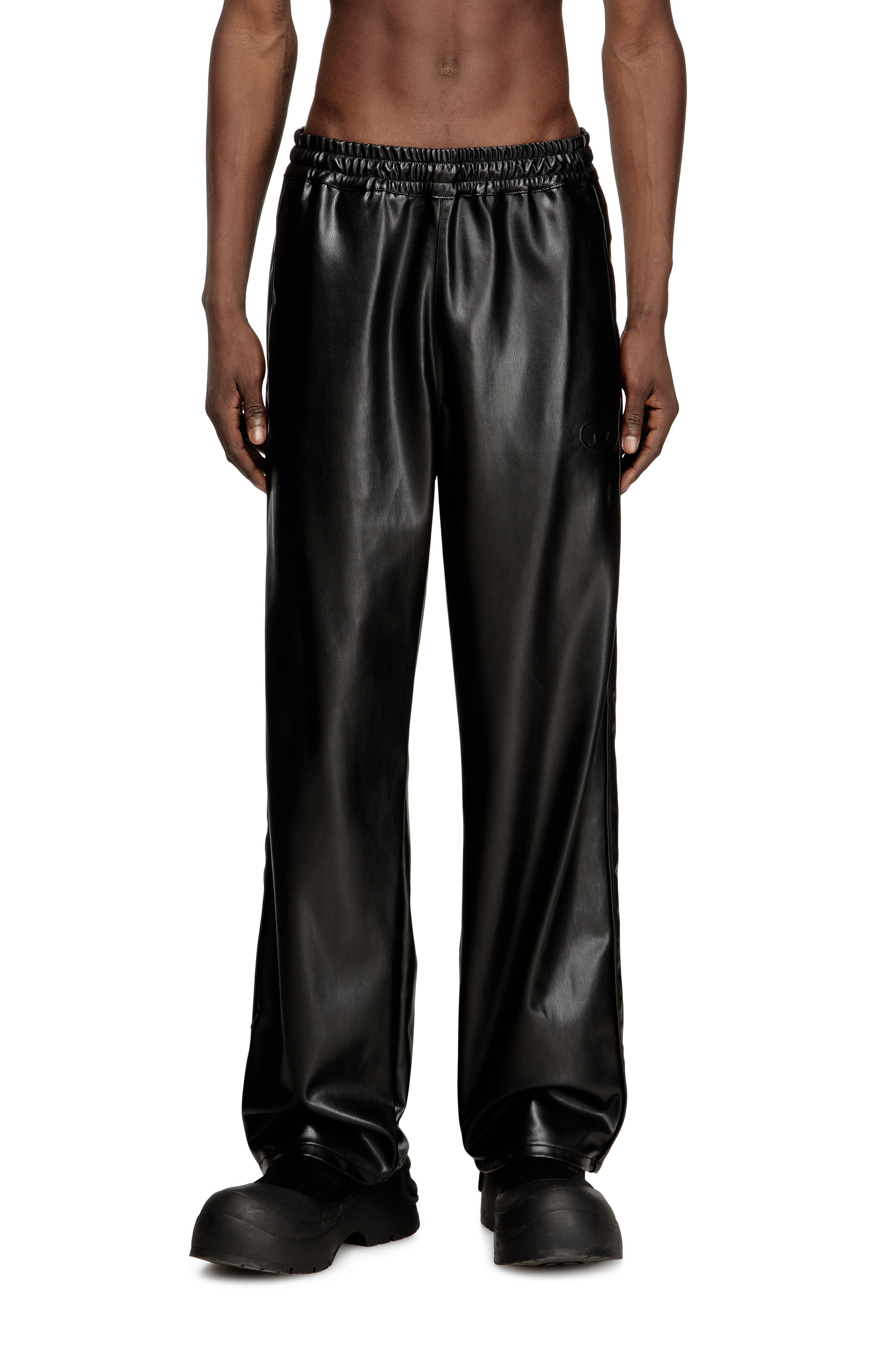 Diesel - P-ARTEN-PIPING-PGBX, Man's Track pants in coated fabric in Black - 3