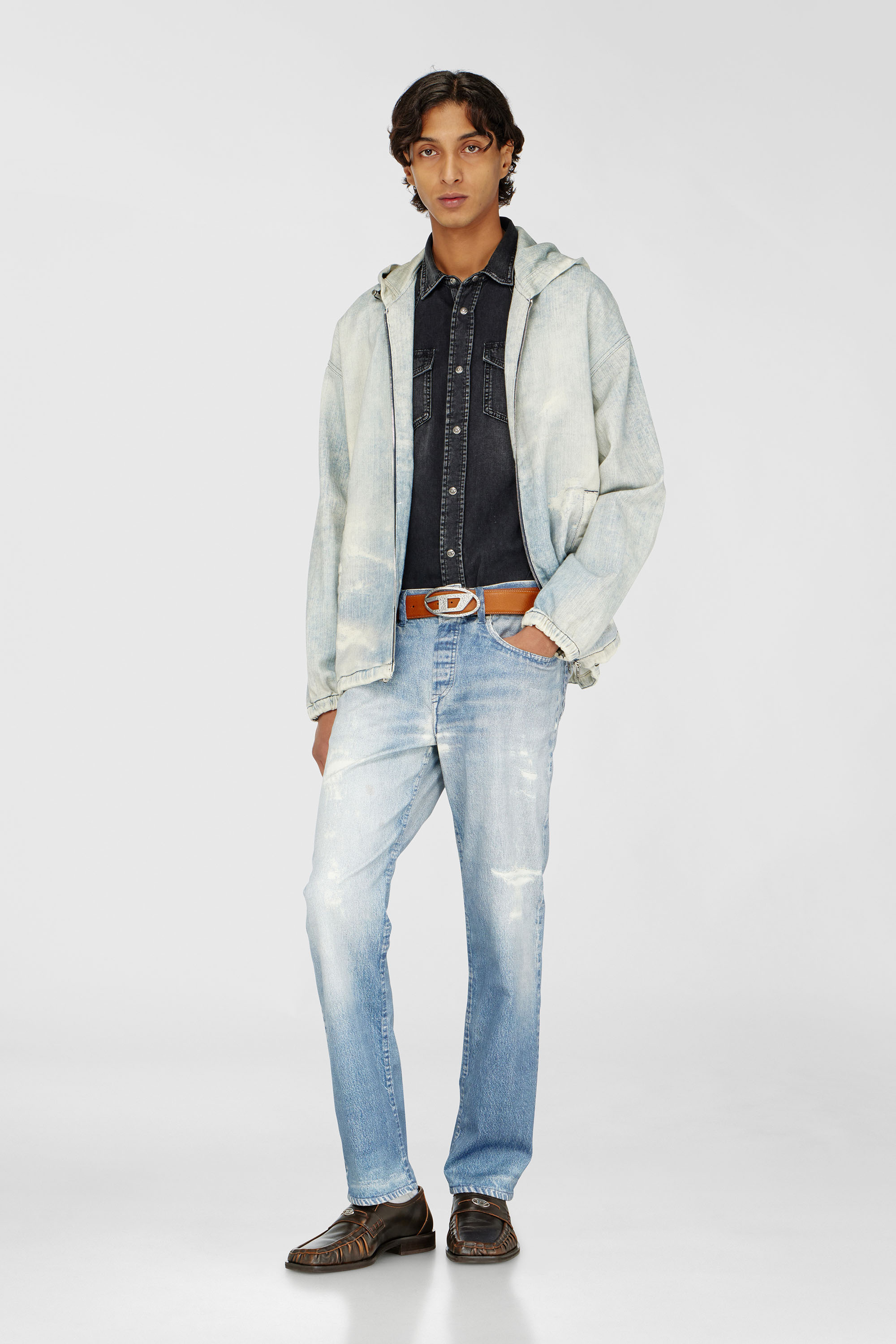 Hooded JoggJeans jacket with trompe l&rsquo;oeil