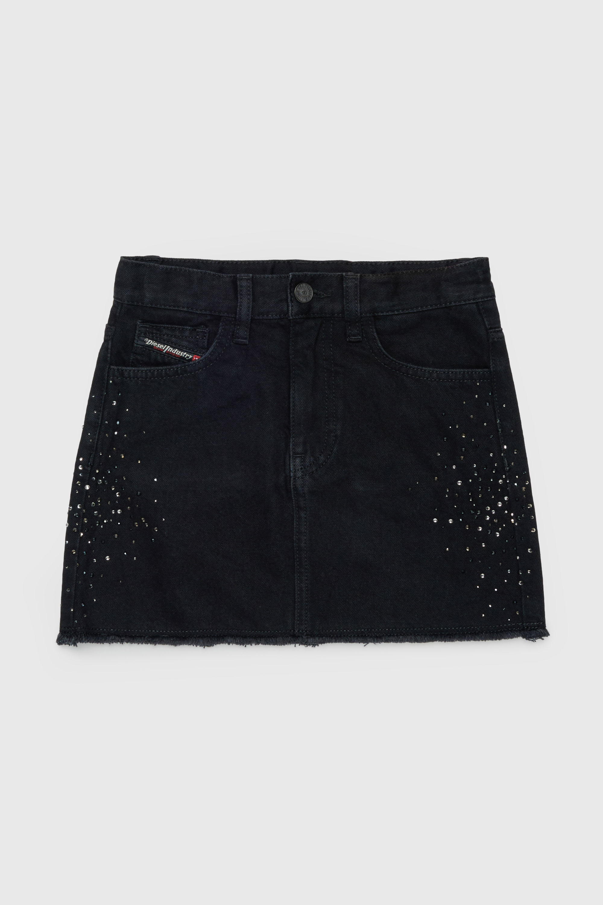 Diesel - GIANNA-SP, Woman's Frayed denim mini skirt with rhinestones in Black/Dark grey - 1