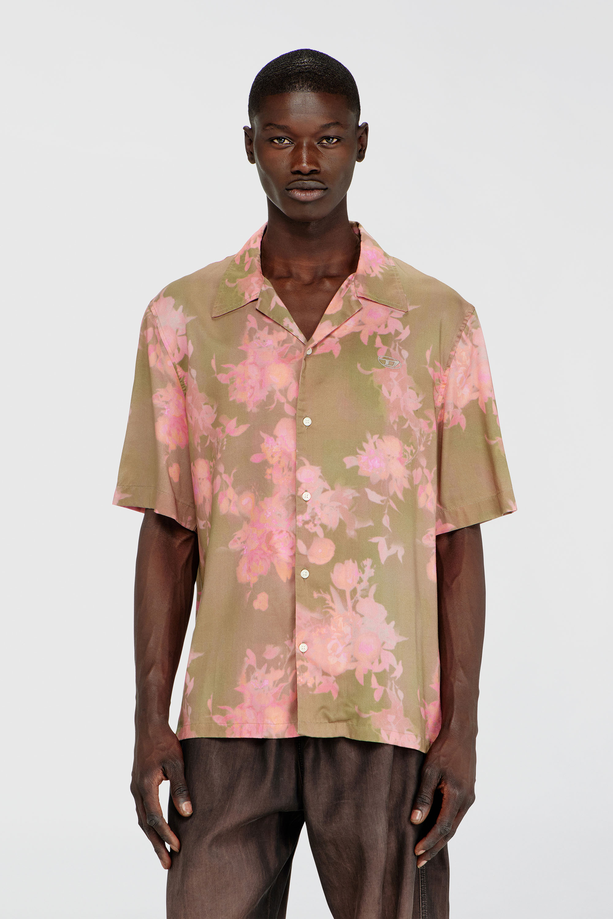 Diesel - S-BRAD-QMCE, Man's Lyocell shirt with all-over floral print in Pink/Brown - 3