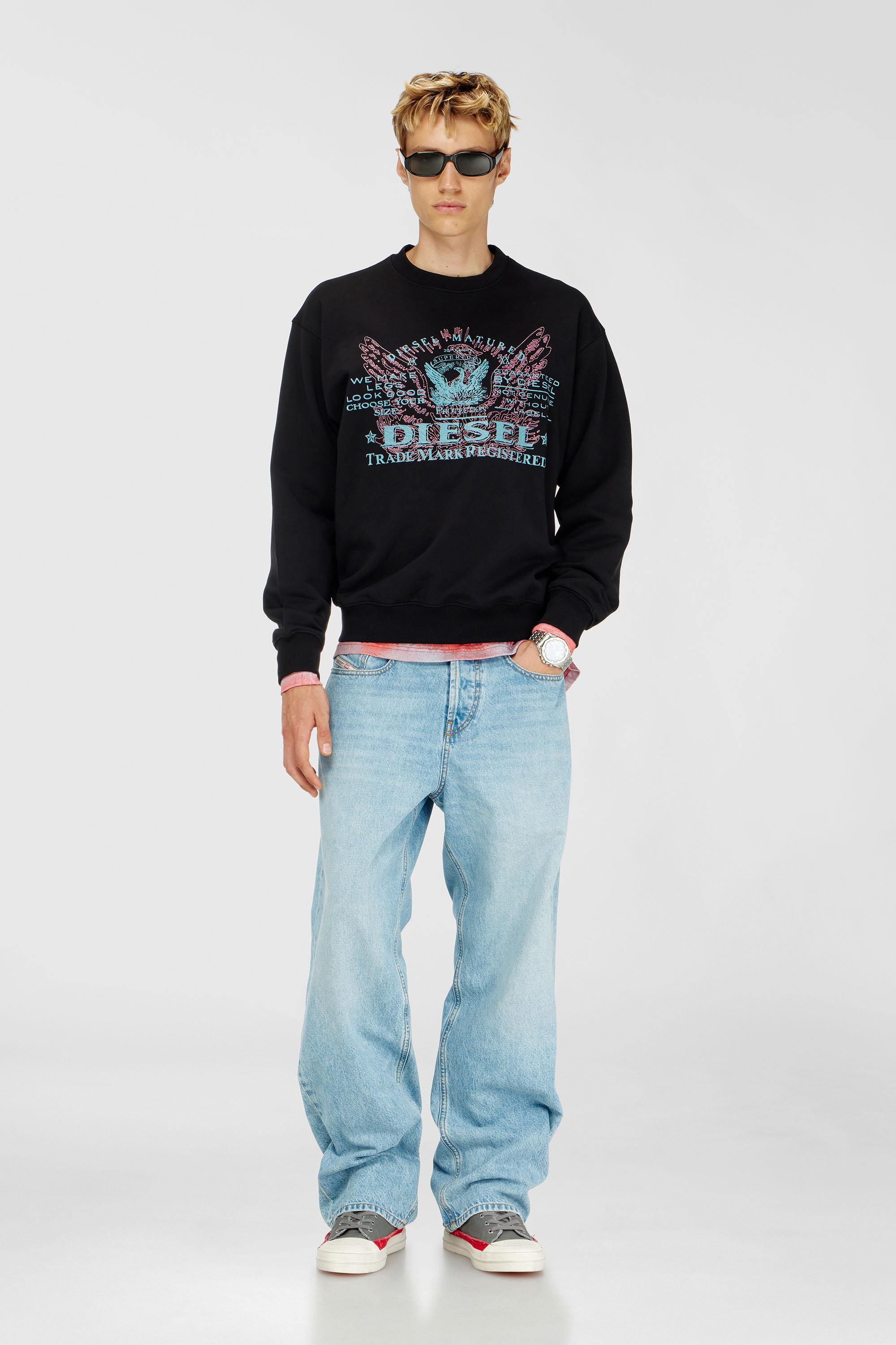 Diesel - S-LUK-R-FEN-T92, Man's Cotton sweatshirt with graphic print in Black - 2