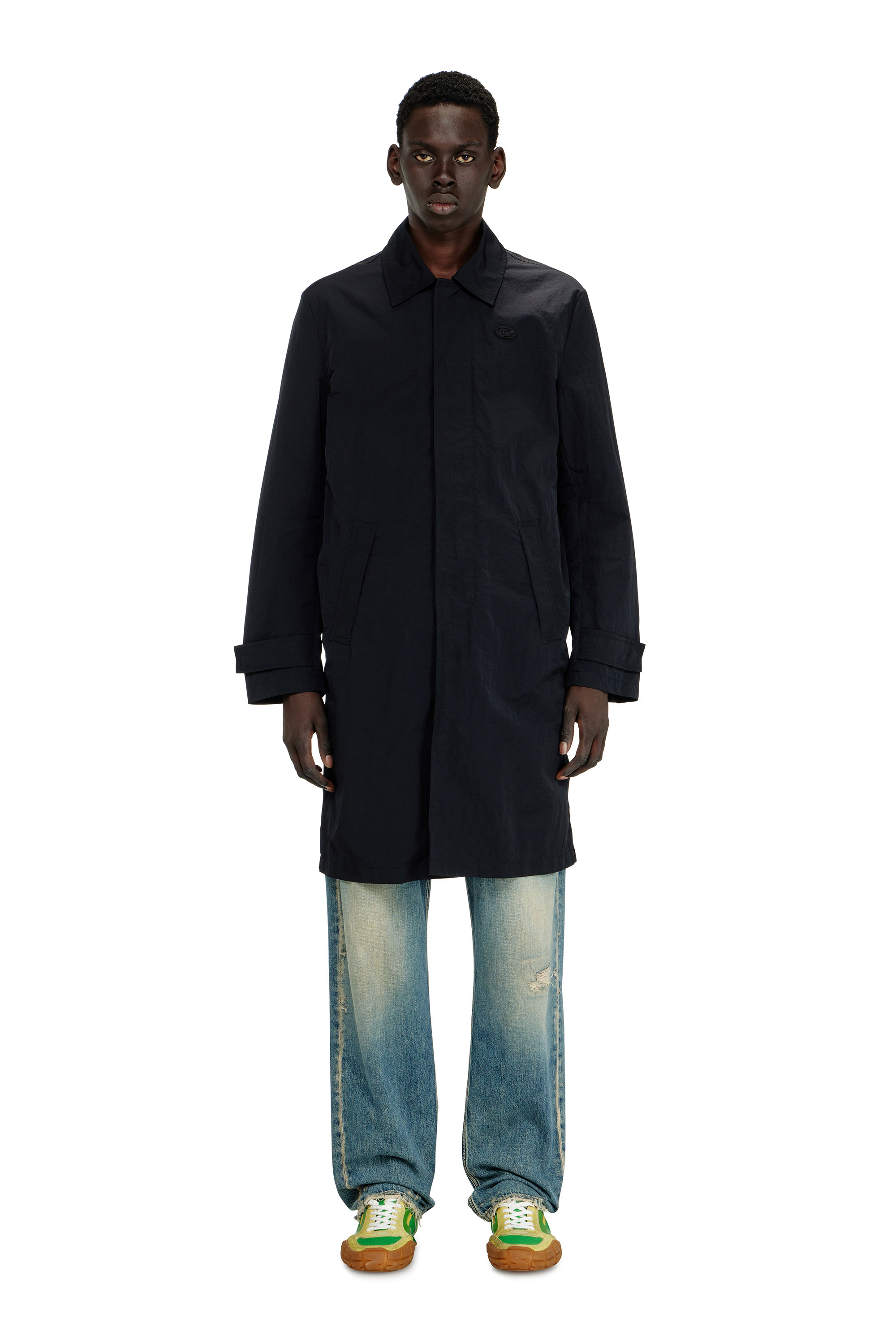Diesel - J-BURHAT, Man's Nylon coat with shiny crinkle finish in Black - 3