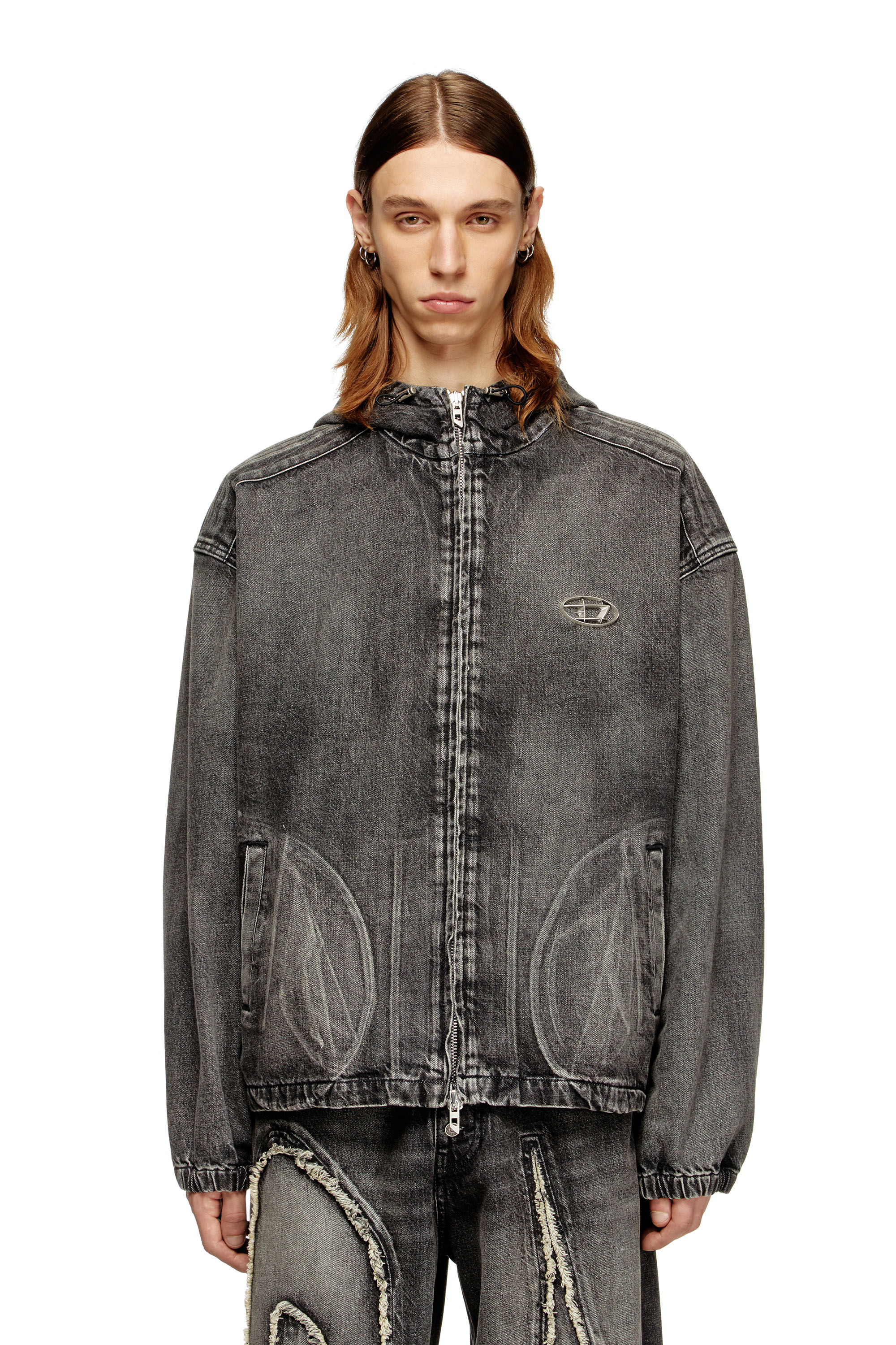 Diesel - THUGJACK, Unisex's Hooded jacket in faded denim in Black - 2