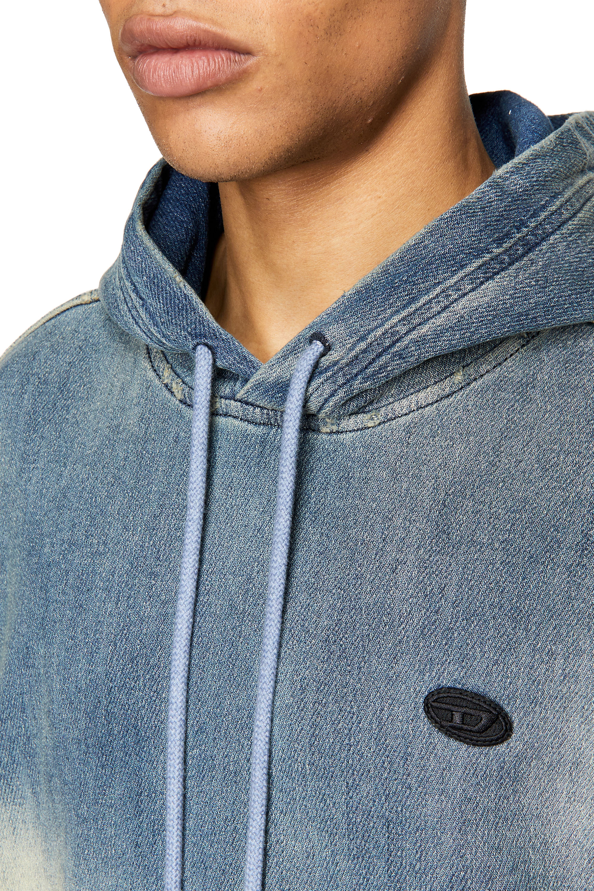 Diesel - D-UM-RIB D-UM-RIB TRACK DENIM HOODIE, Light Blue - Image 4