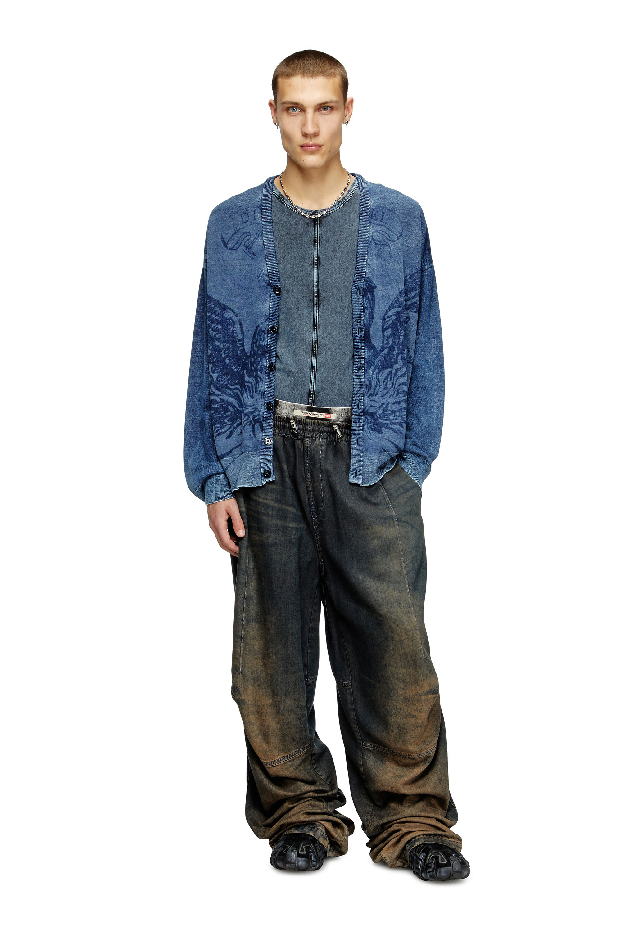 Diesel - K-FENICAR, Man's Indigo cardigan with Phoenix logo in Blue - 1