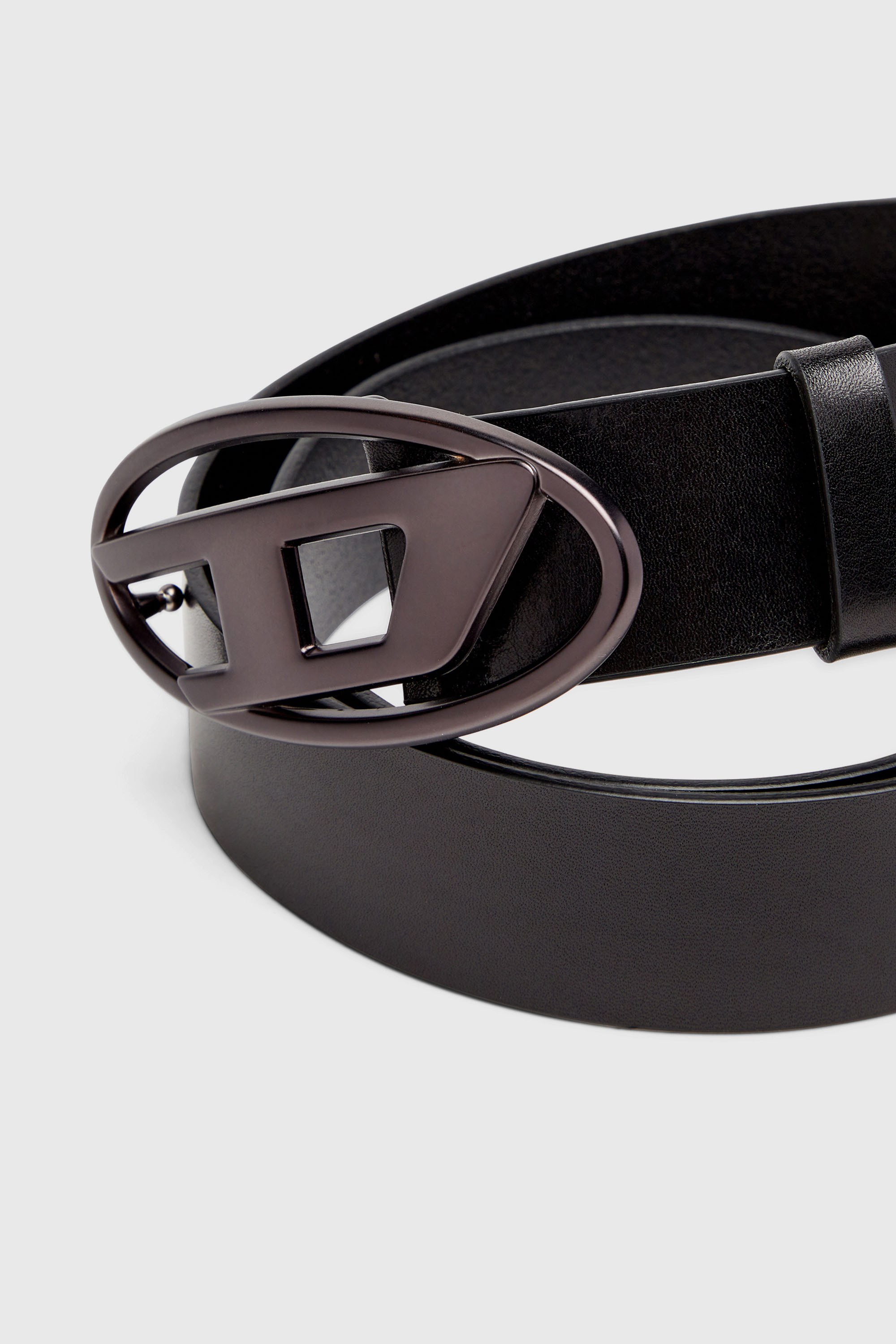 Diesel - B-1DR, Unisex's 3.9cm leather belt with metallic Oval D buckle in Black - 3