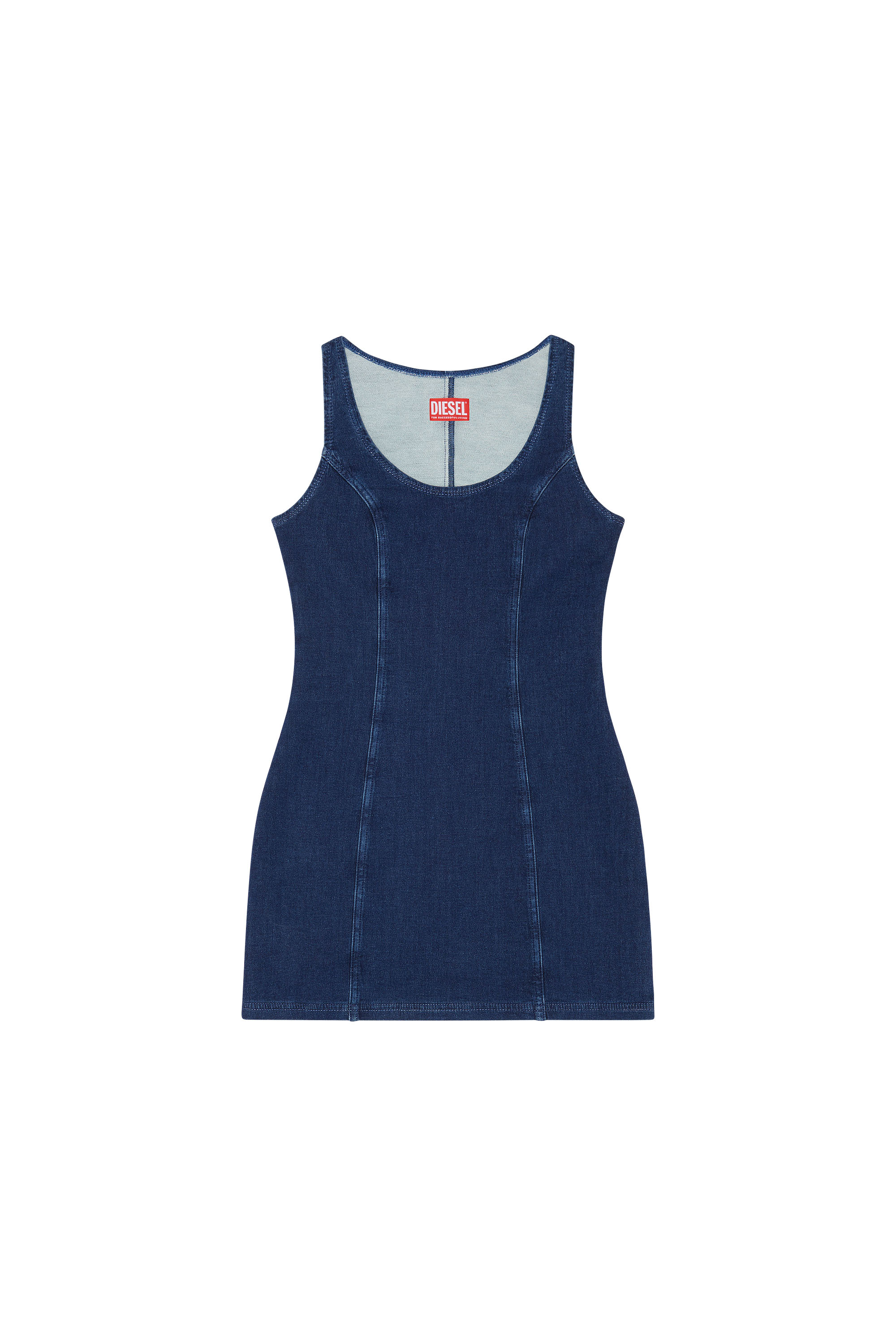 Diesel - D-VENUS TRACK DENIM TANK DRESS, Dark Blue - Image 1