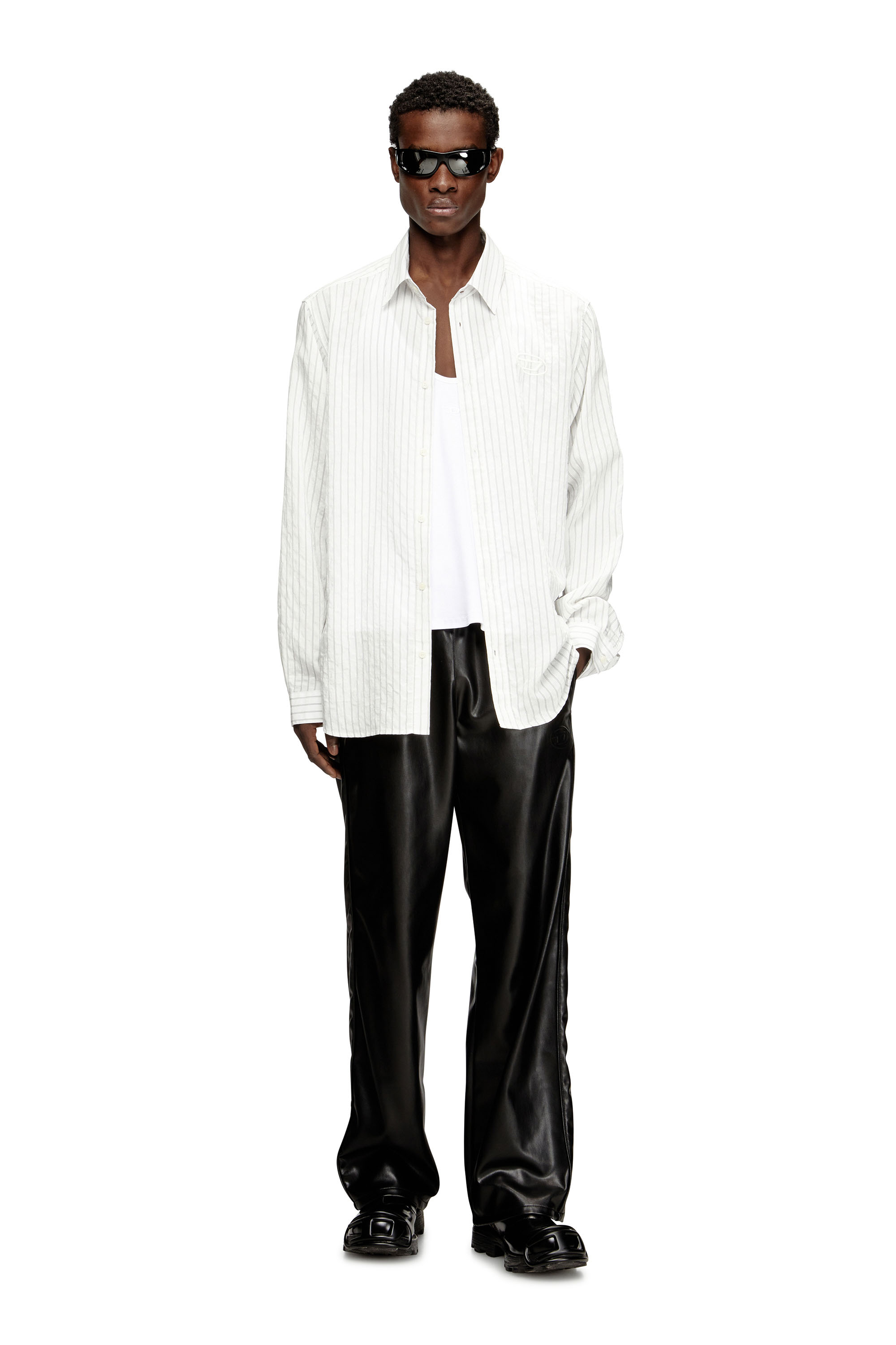 Diesel - S-SIMPLY-GSBG, Man's Wool blend shirt with Oval D embroidery in Grey/White - 1