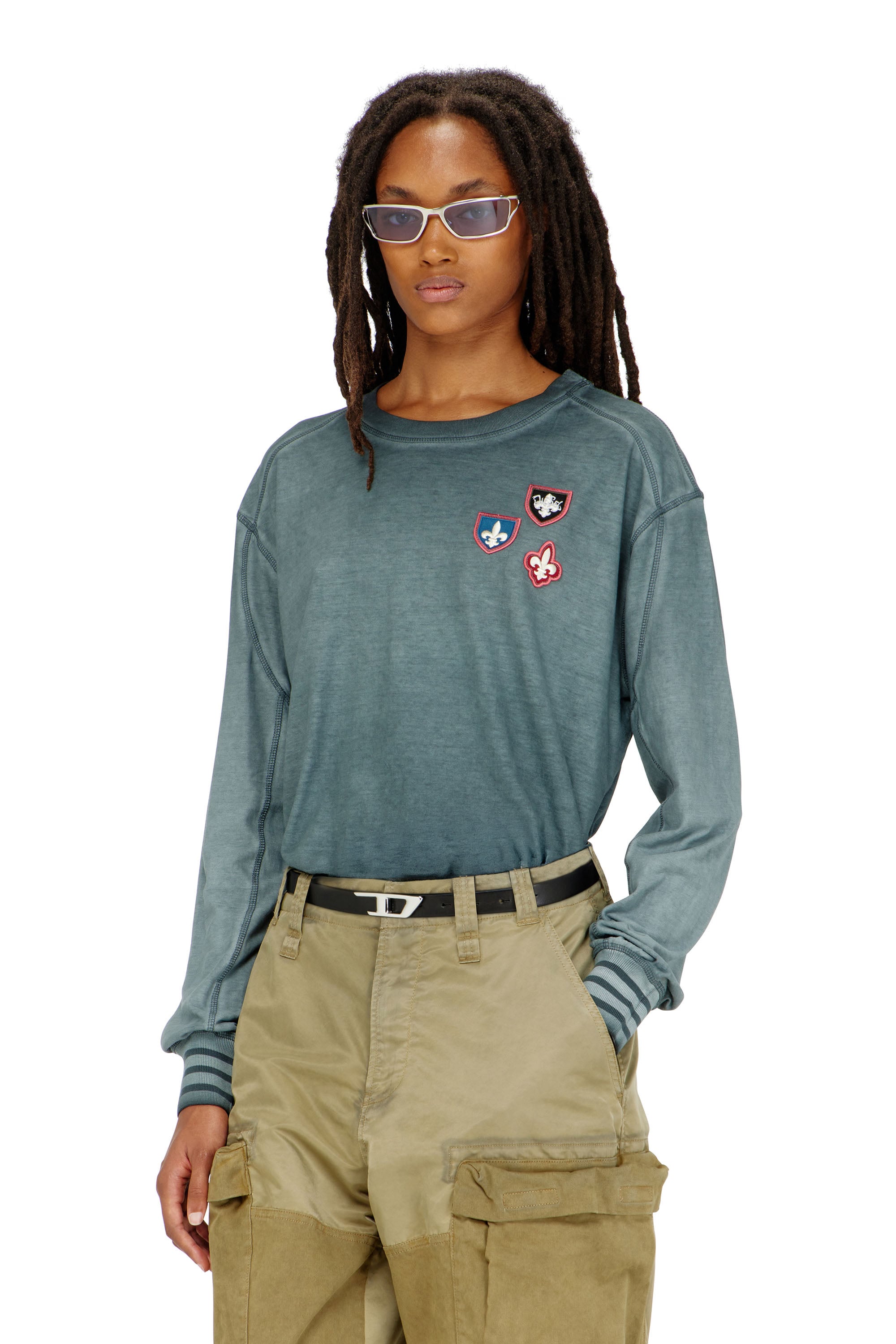 Diesel - T-BAWYE-LS, Woman's T-shirt with patches and microwaffle inserts in null - 1