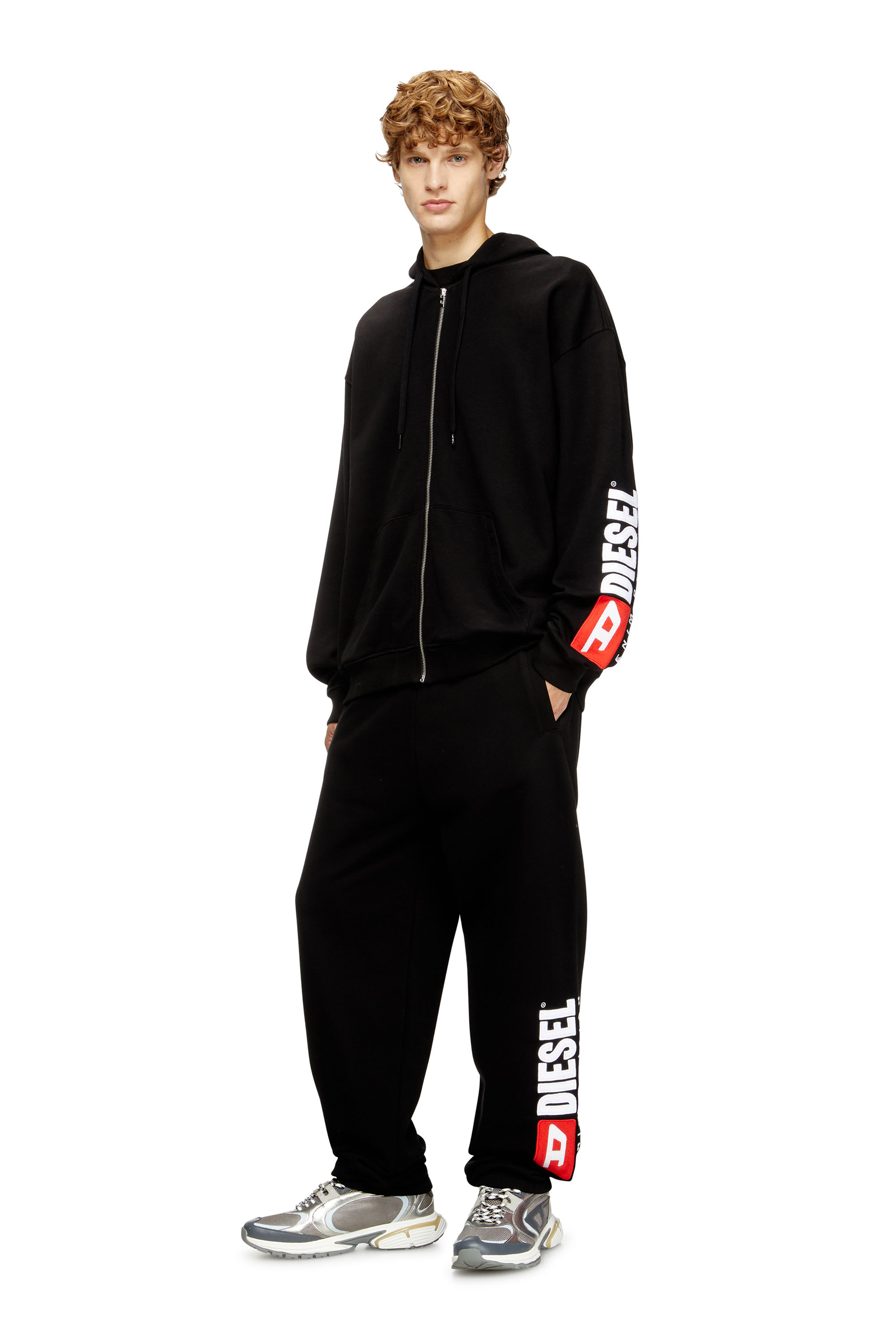 P-MARKY-DIV, Black Diesel - P-MARKY-DIV, Man's Cotton sweatpants with Diesel patch in Black - 1
